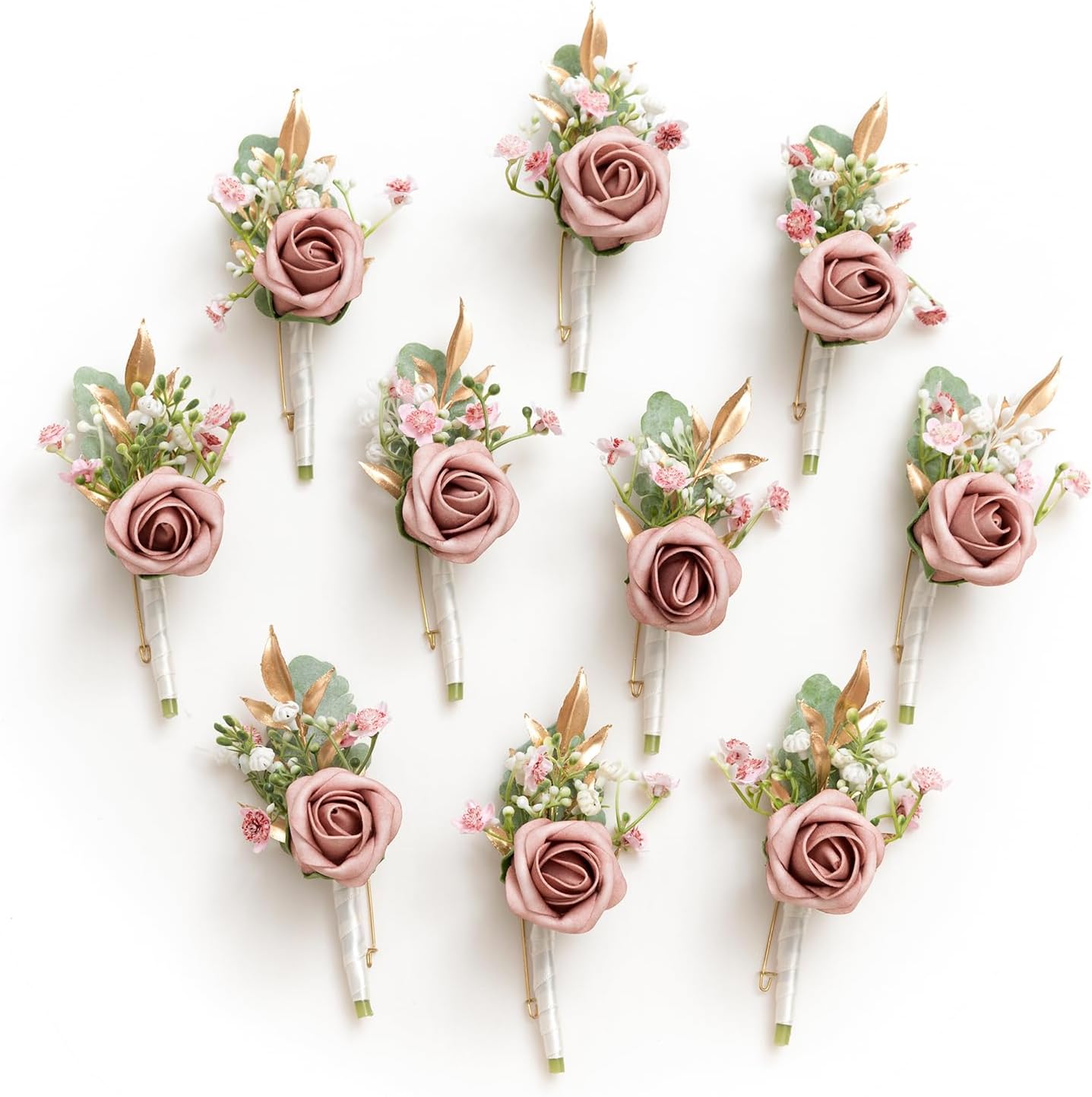 Lings Moment Dusty Rose Pink Boutonniere Set 10pcs