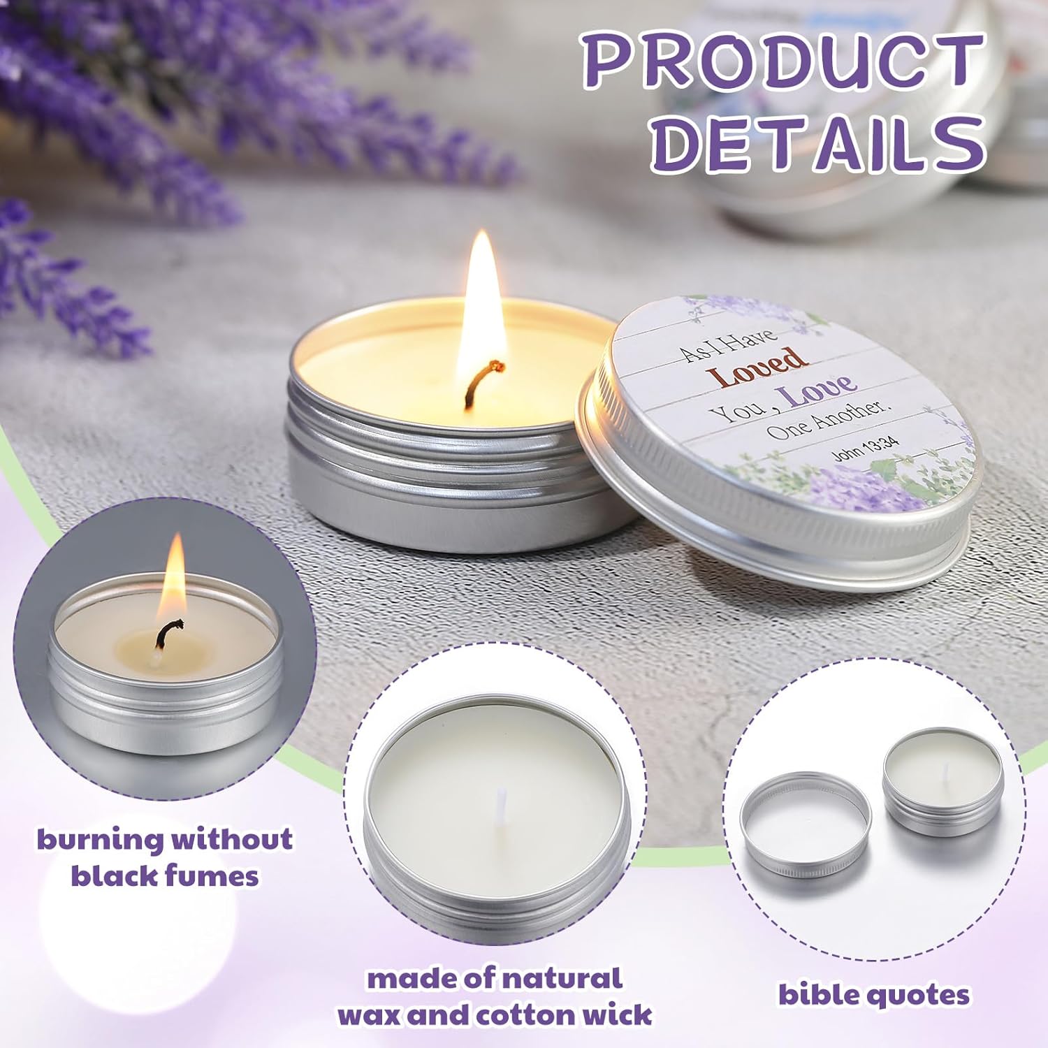 36 Set Bible Verse Scented Candle Tins with Lids