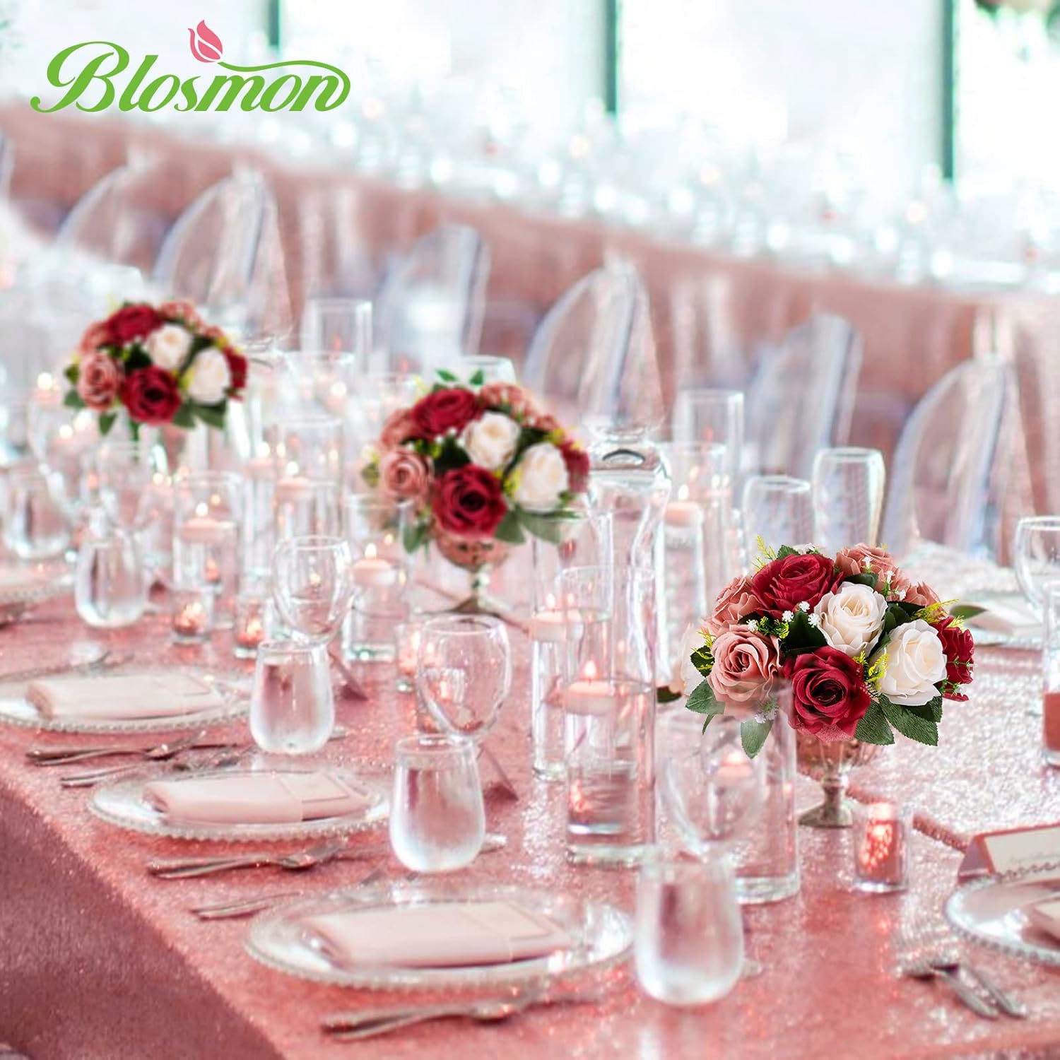 BLOSMON Flower Balls Wedding Centerpieces 10 Pcs Burgundy White Artificial Flowers