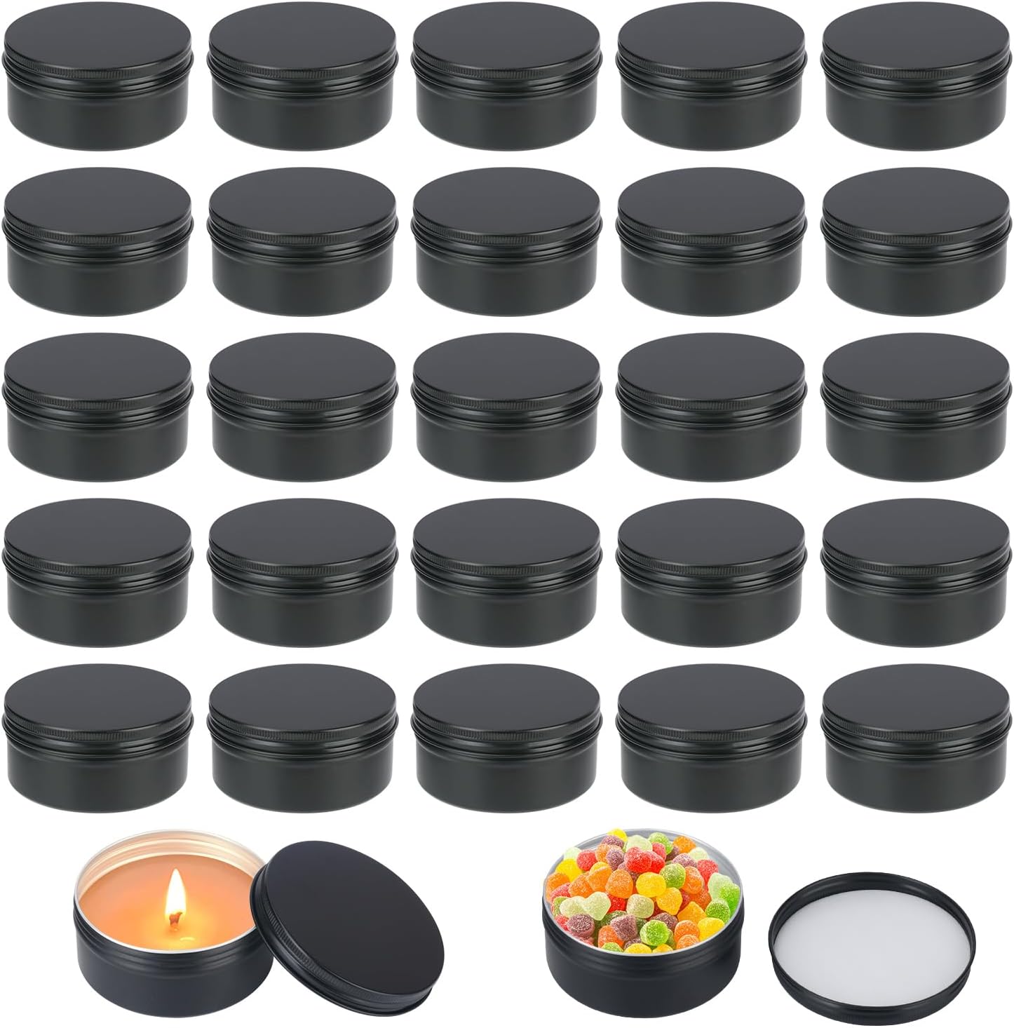 48 Pack 4 Oz Black Metal Round Tins with Screw Lid