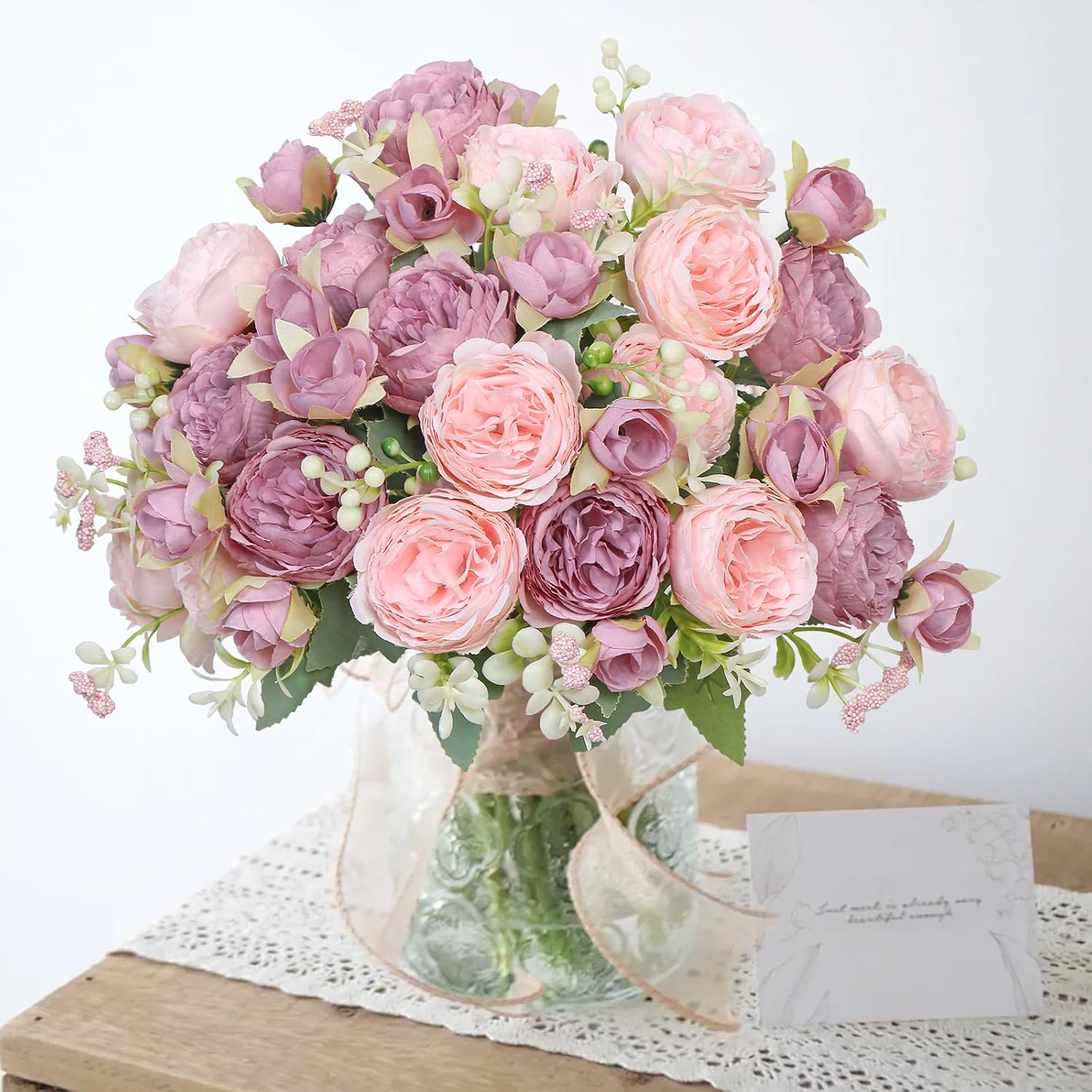 SOMYTING Artificial Pink Peonies Flowers Bouquets 2PCS