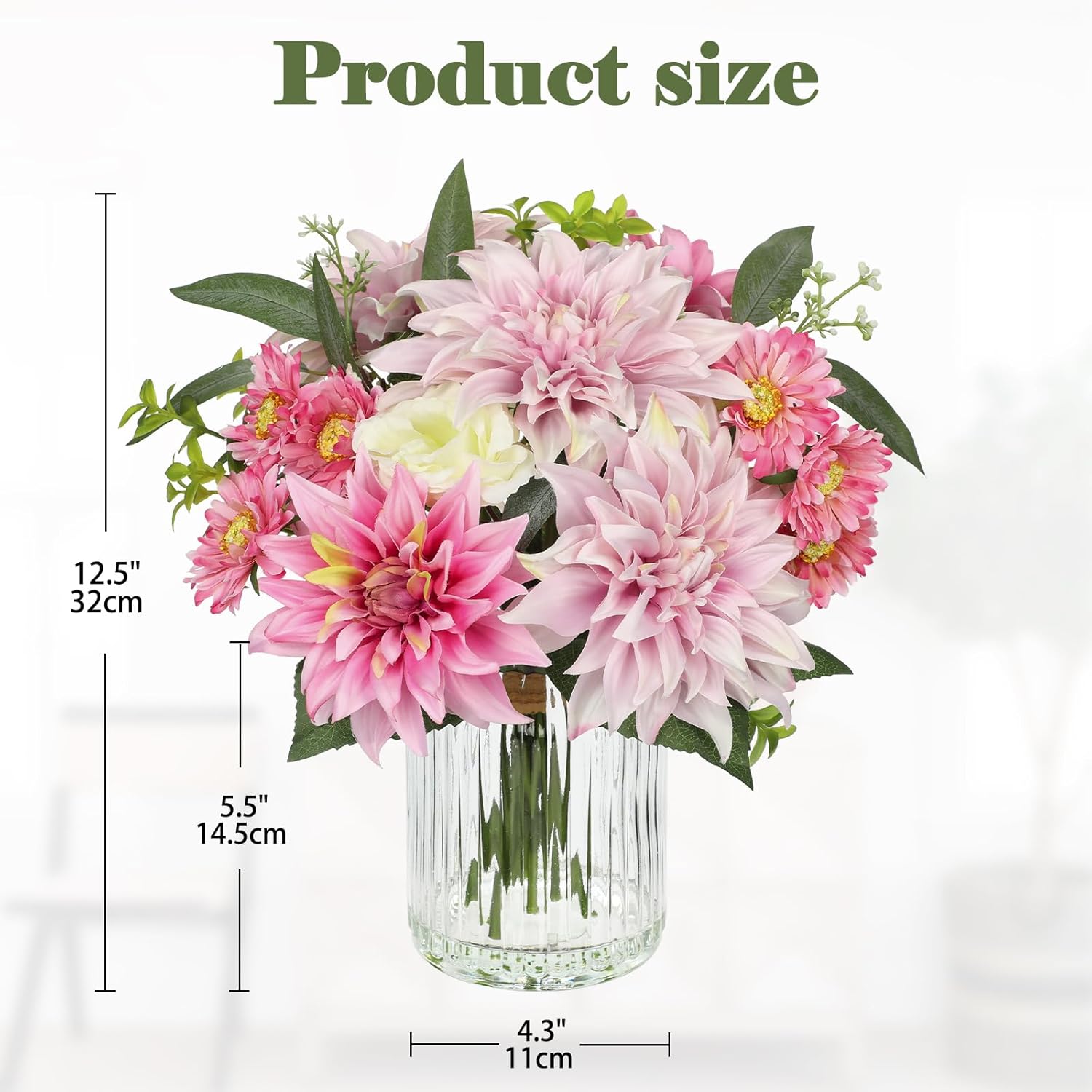 Briful Artificial Flower Arrangement with Glass Vase