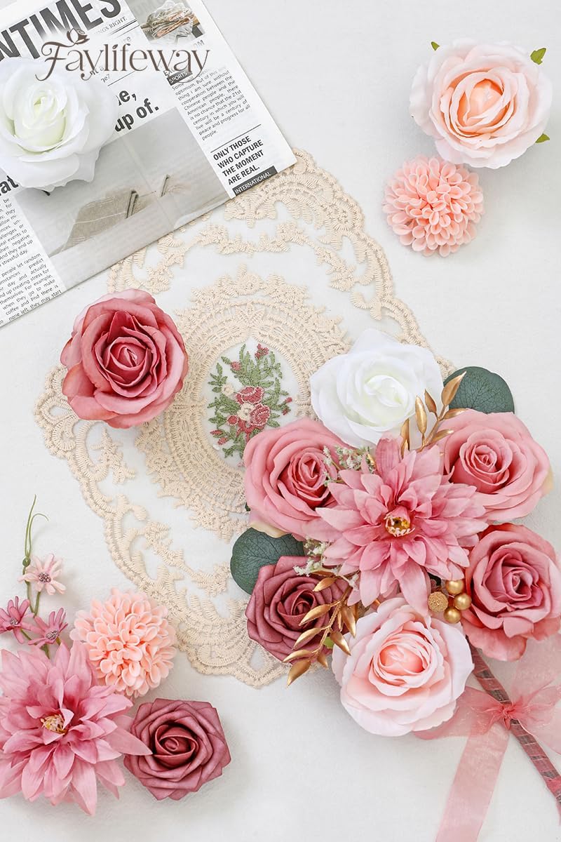 Faylifeway Silk Pink Artificial Flowers DIY Set