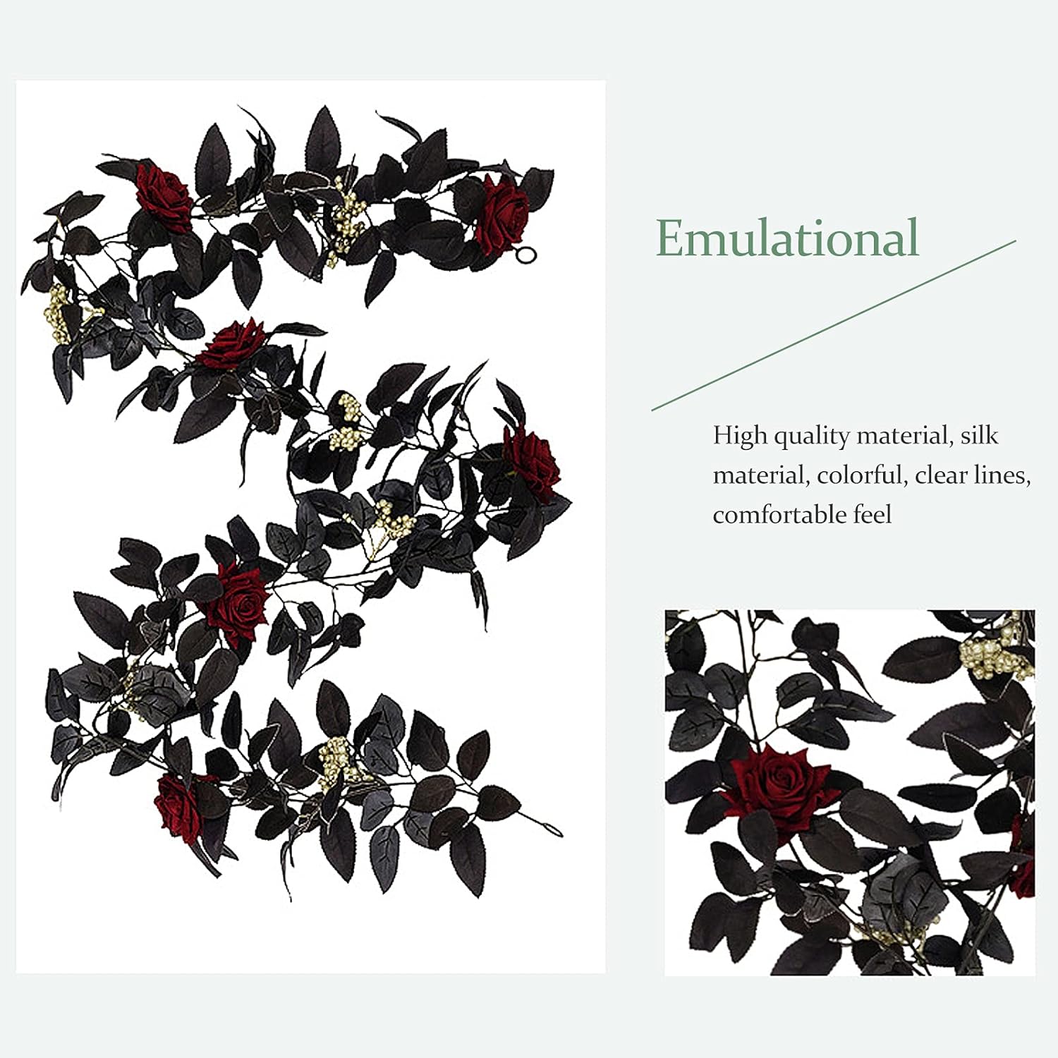 BFYDOAA 180cm Artificial Black Rose Vine Halloween Garland