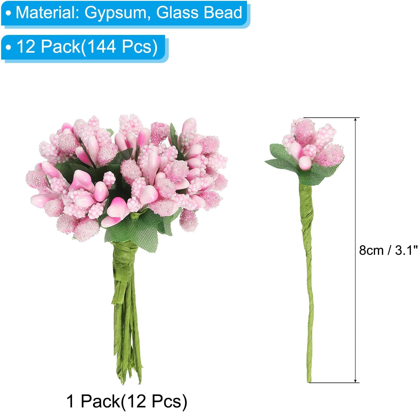 PATIKIL Mini Artificial Pink Flower Stamens 144Pcs Bundle