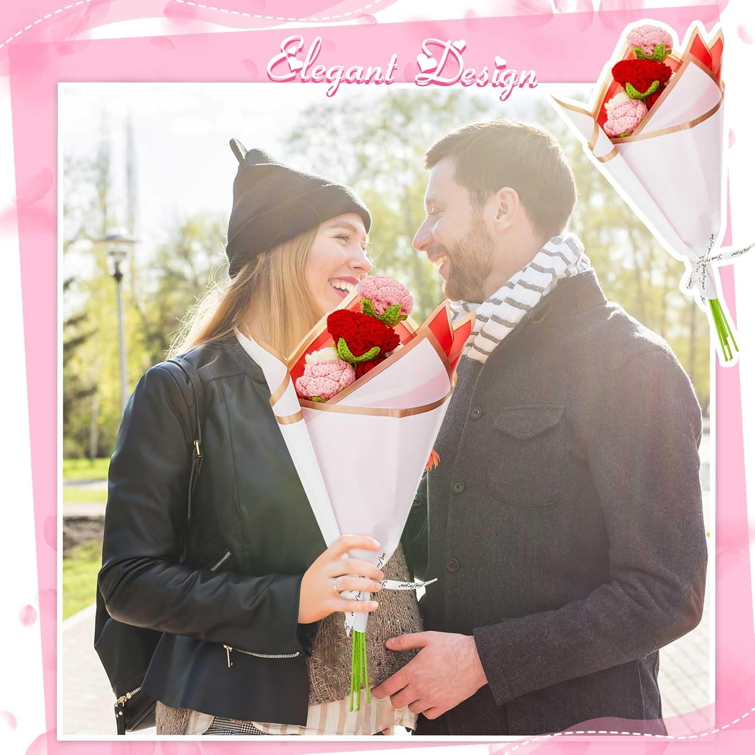 Riceshoot 12 Pcs Handmade Crochet Roses Bouquet Gifts