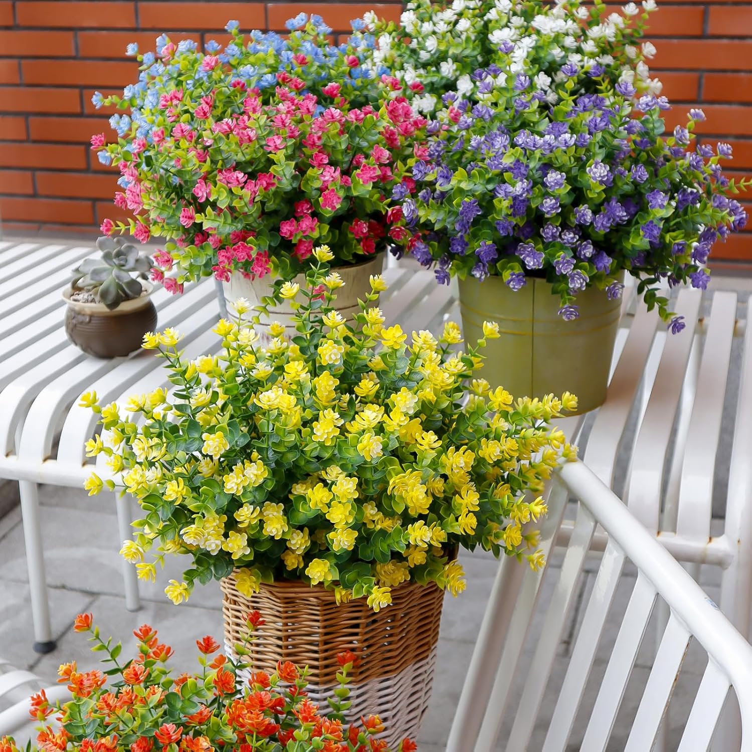 12 Bundle Artificial Flowers Set - White UV Resistant