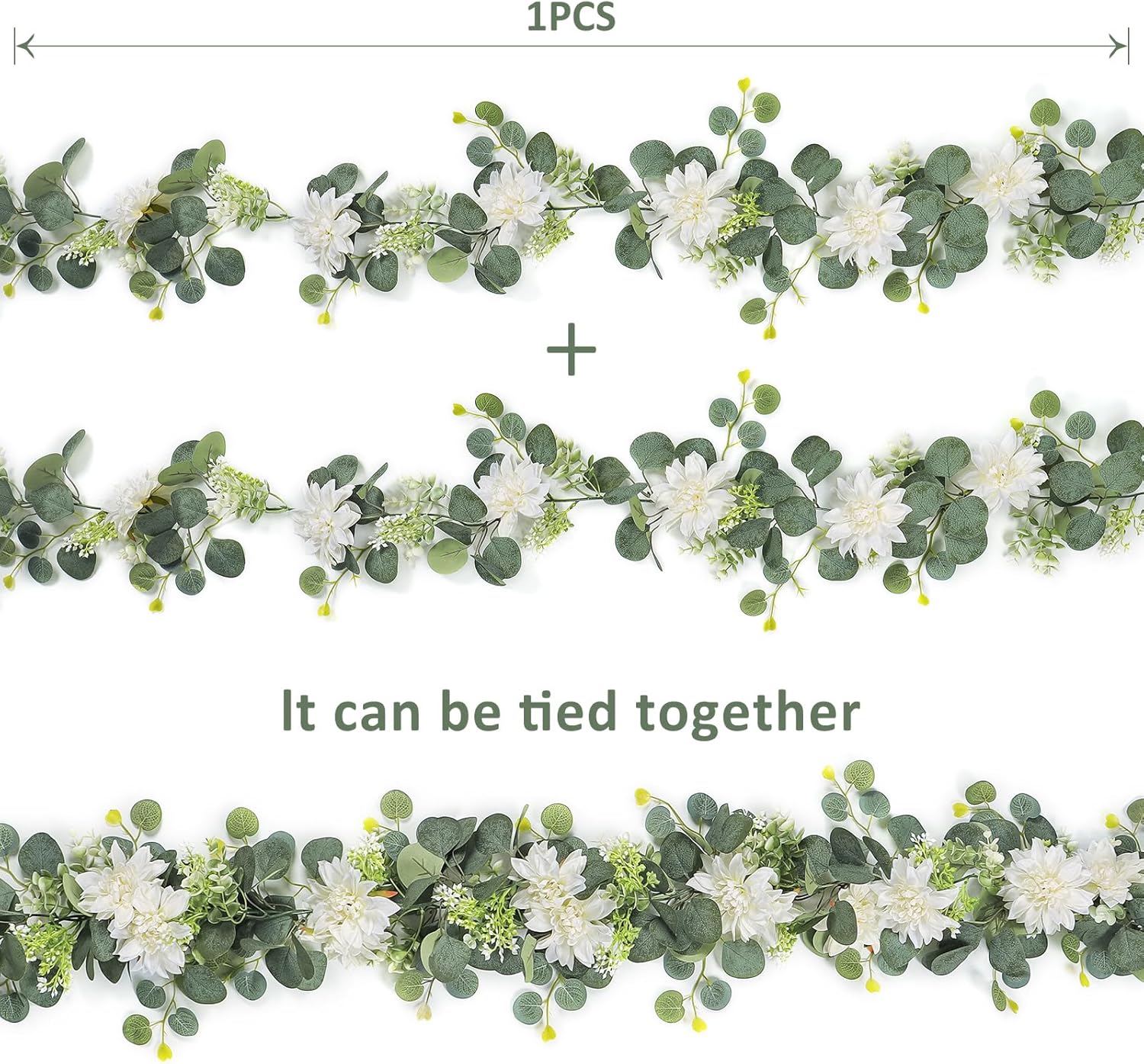 Dremisland Artificial Flowers Garland 2 Pack 12ft Eucalyptus with White Dahlias and Berries