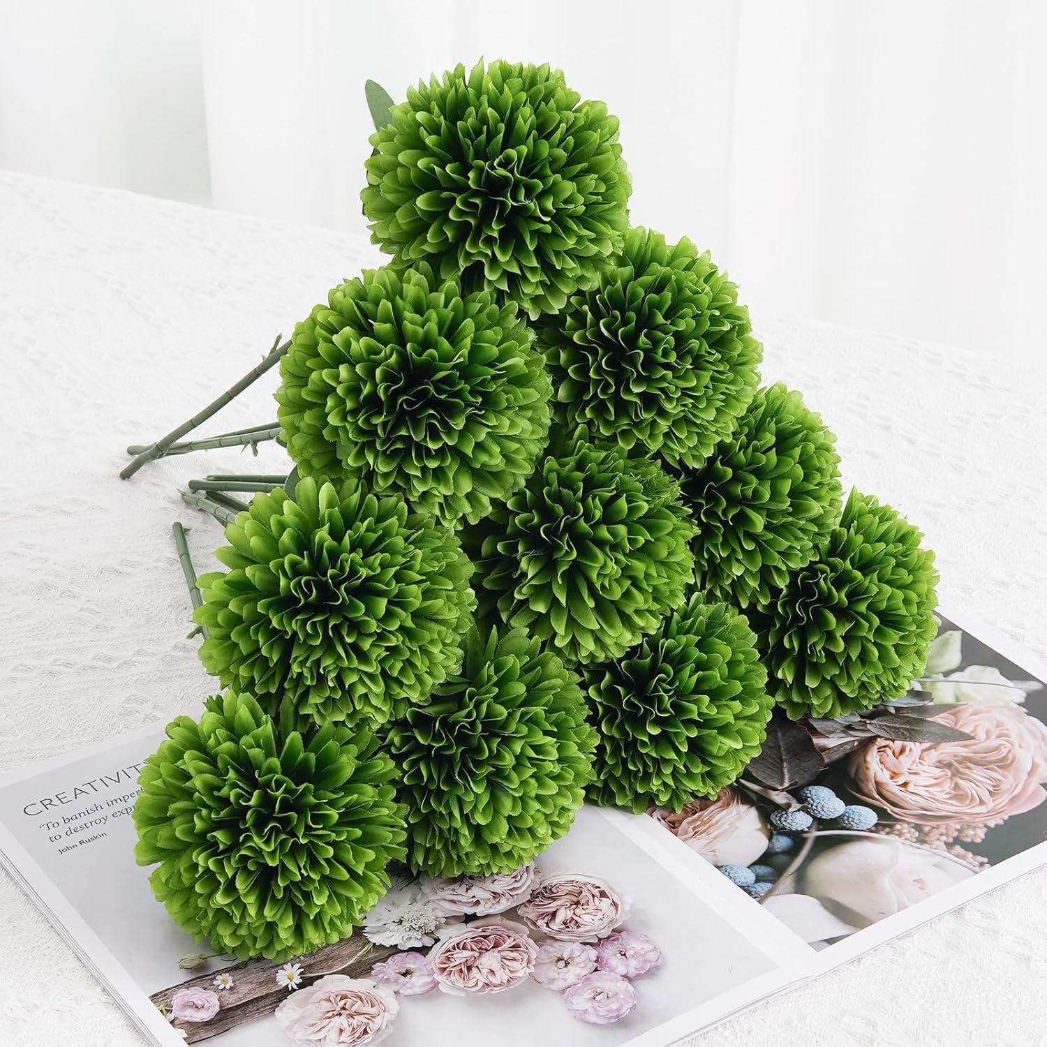 BonBlooms Artificial Chrysanthemum Flowers Ball 10pcs Green