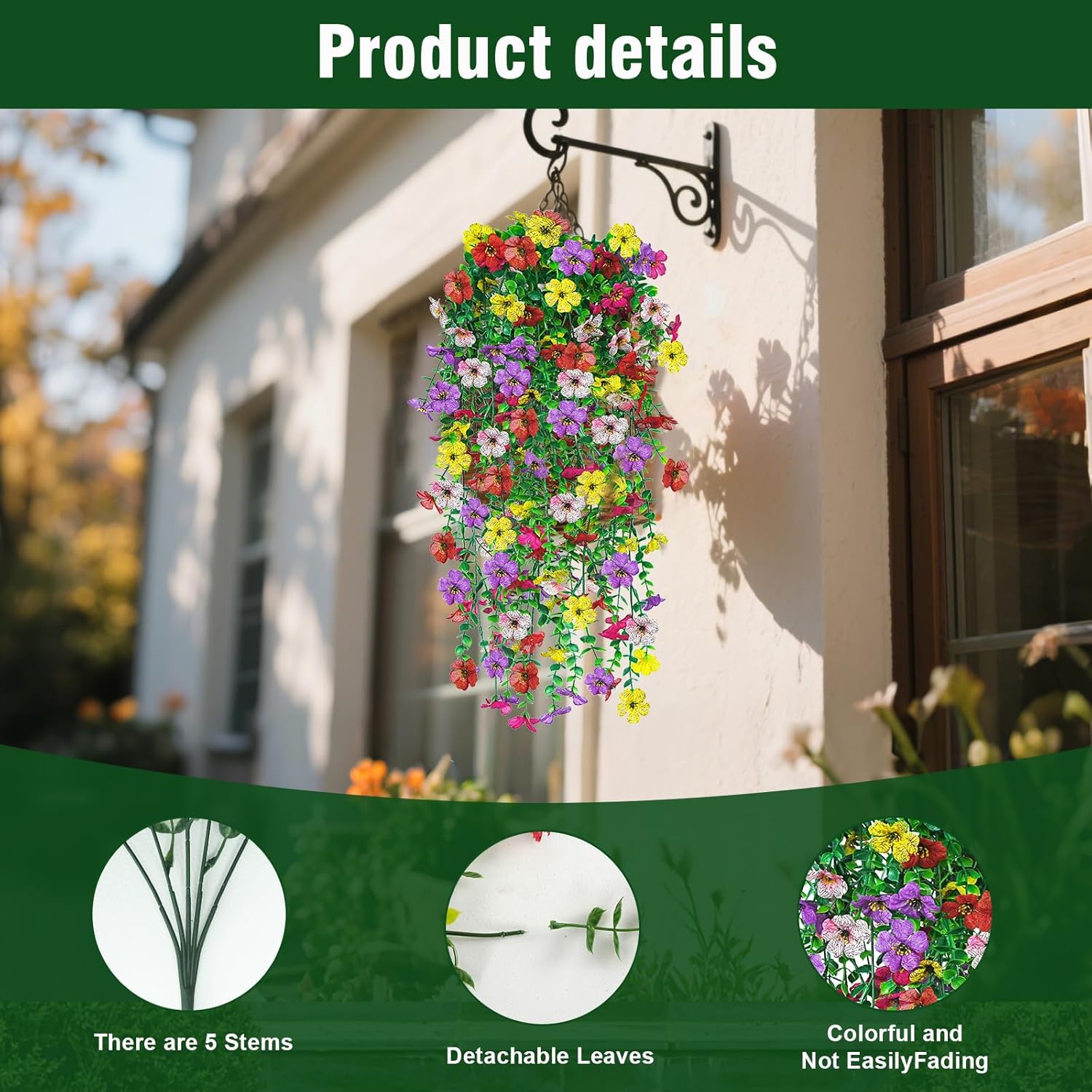 4 Pcs Artificial Hanging Flowers for Outdoor Decor