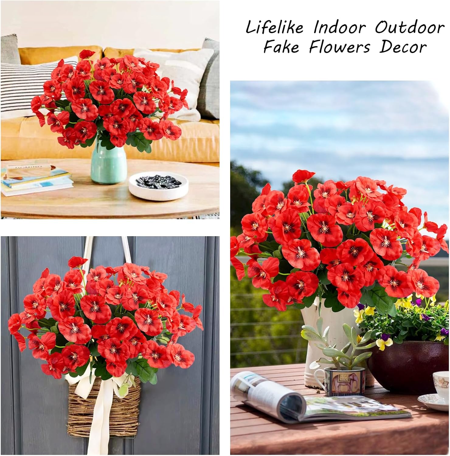 Agusbagli 6-Piece Artificial Pansy Flowers Set Red