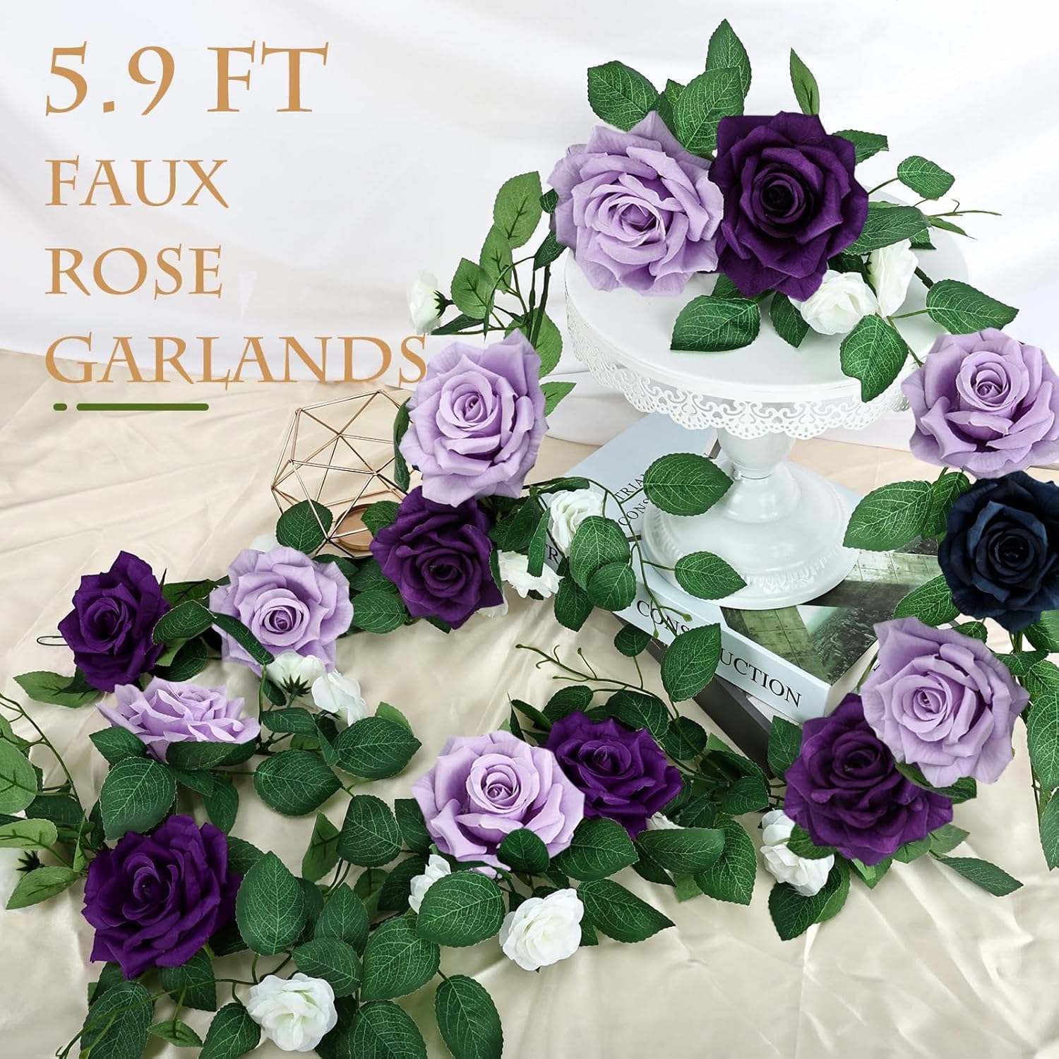 Purple Artificial Rose Garland 59 Ft Wedding Decor