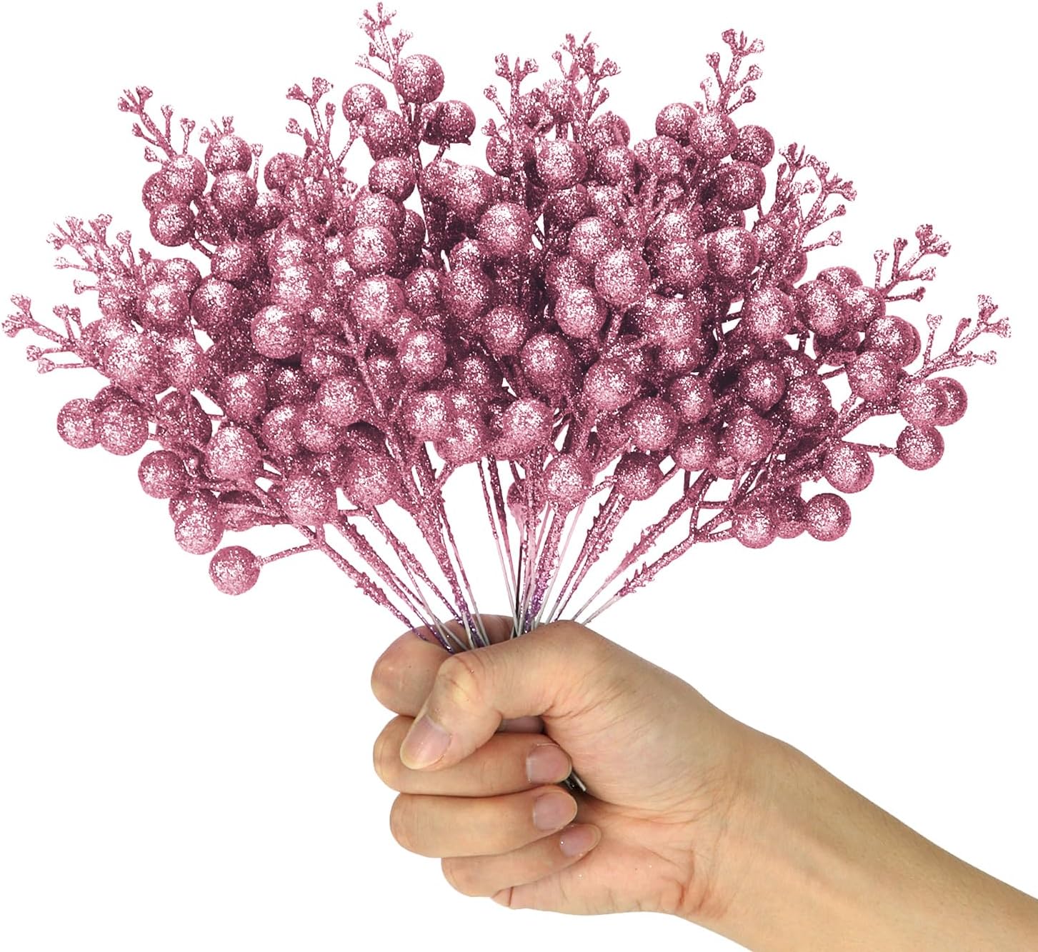 Kesywale Artificial Pink Berry Stems 24 Pack 87 Holiday Decor