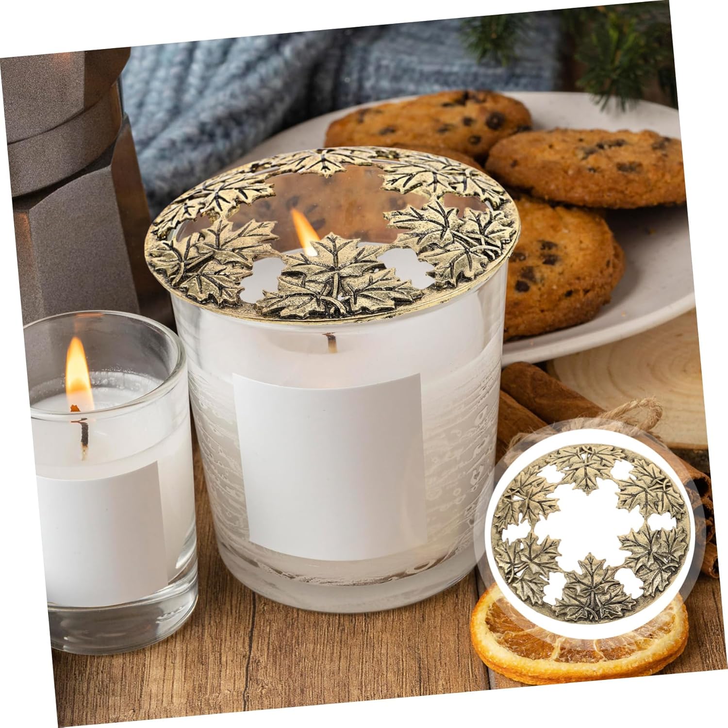 Candle Toppers for Jar Candles with Maple Leaf Design