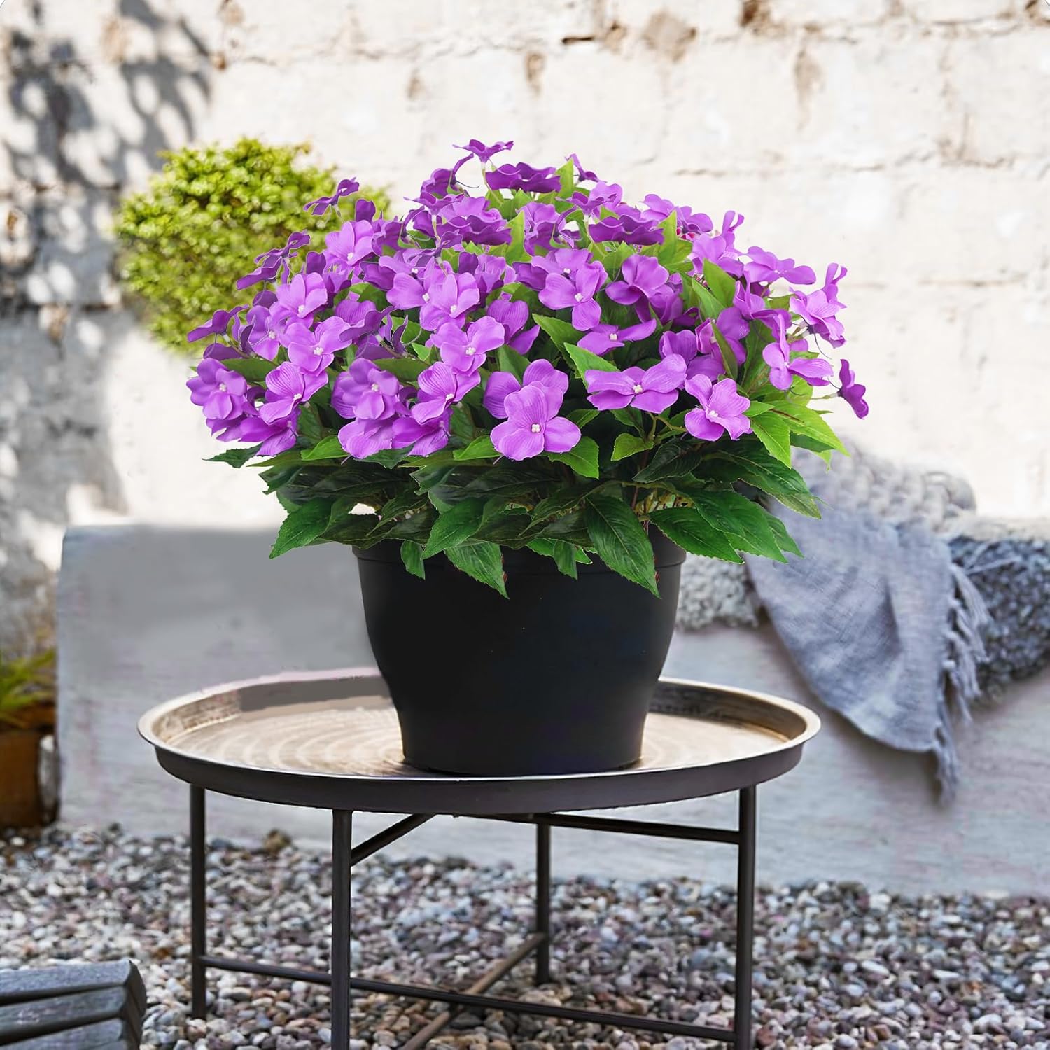 4 Pcs Artificial Impatiens Flowers for Outdoor Decor