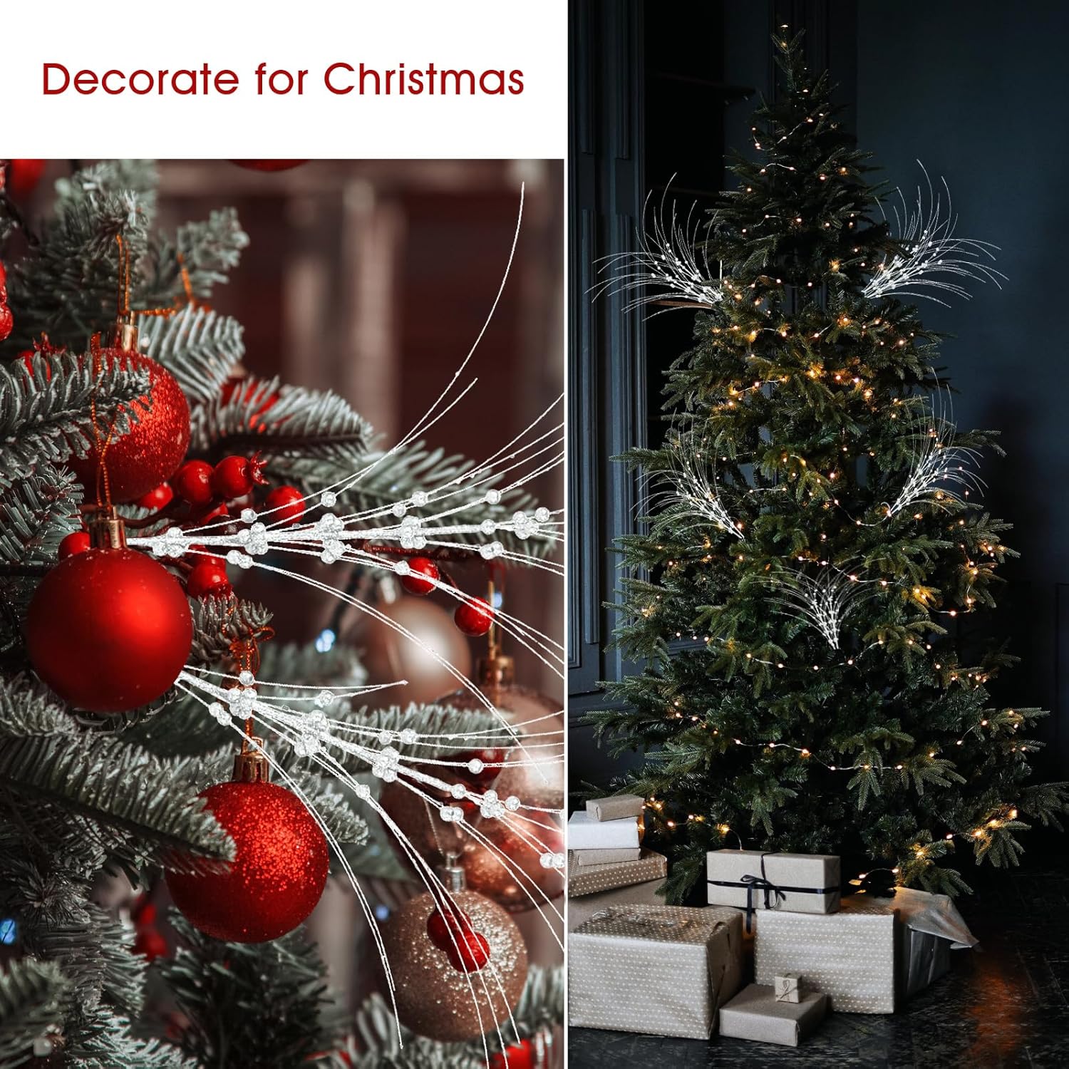 28 Inch White Glitter Berry Stem Christmas Decor - 10 PCS