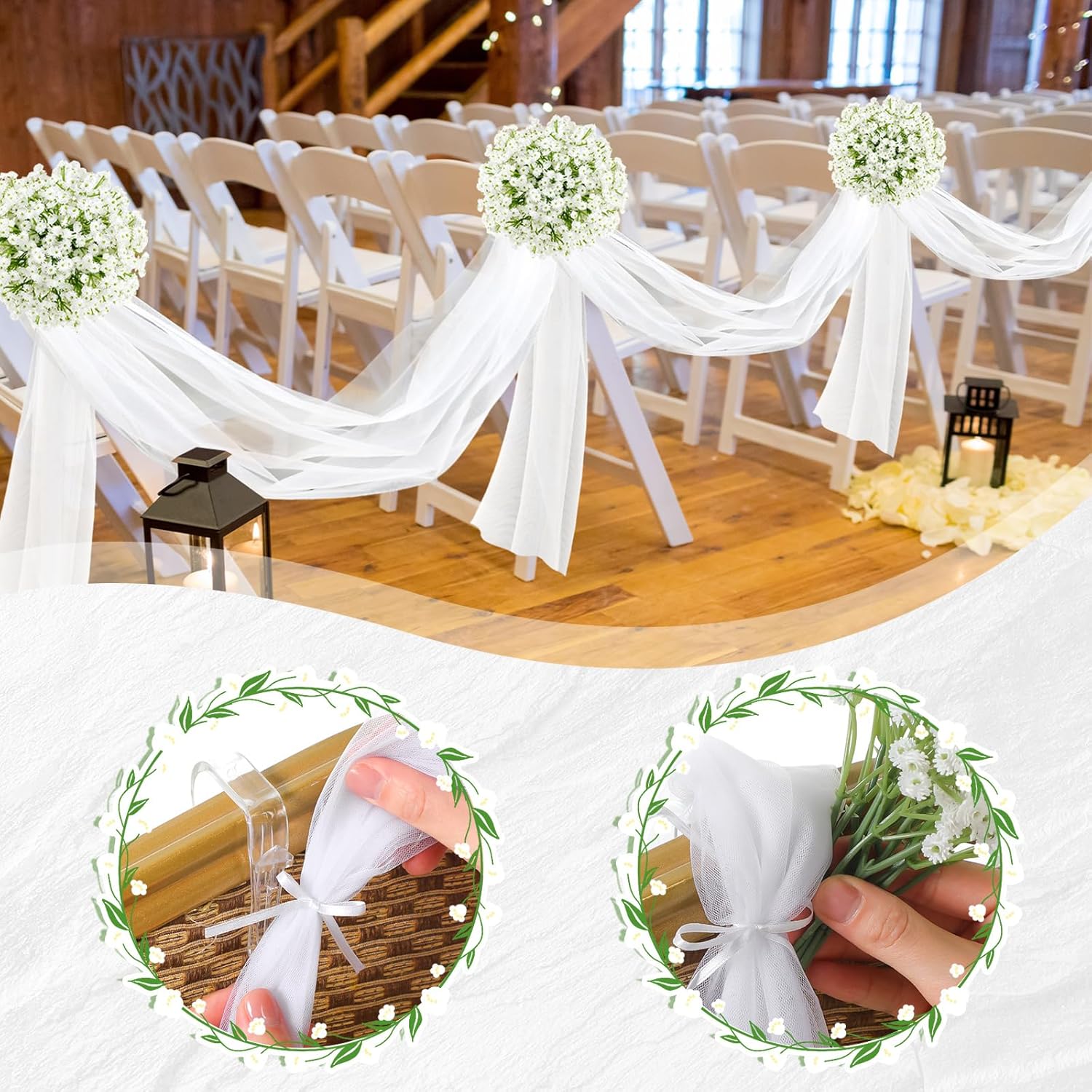 Riceshoot 34 Pcs Wedding Decor Set for Church Pew