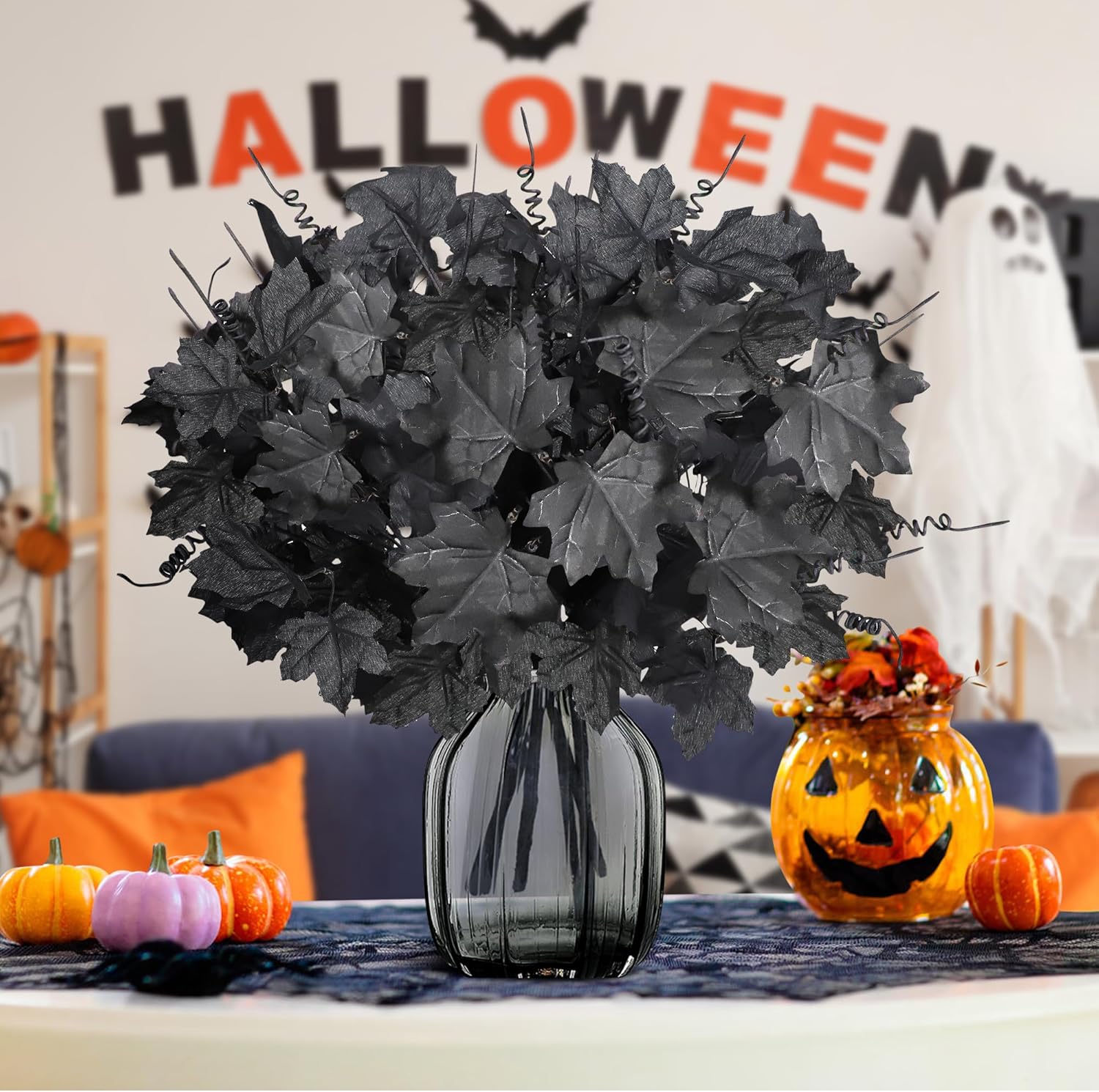Mosoan 6 Pack Halloween Decorations Artificial Maple Leaf Stems