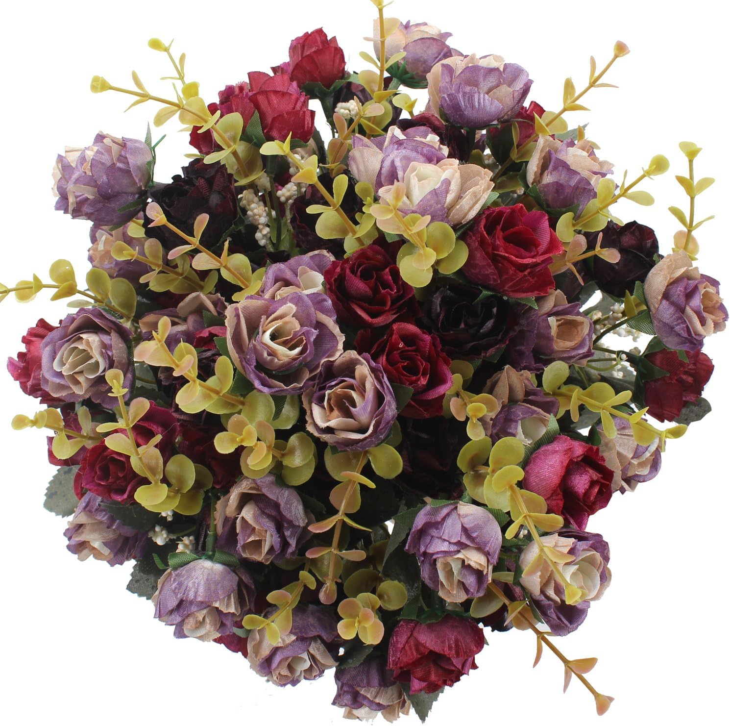 Duovlo 7 Stem 21 Mini Rose Artificial Flower Bouquet Pack of 4 Purple