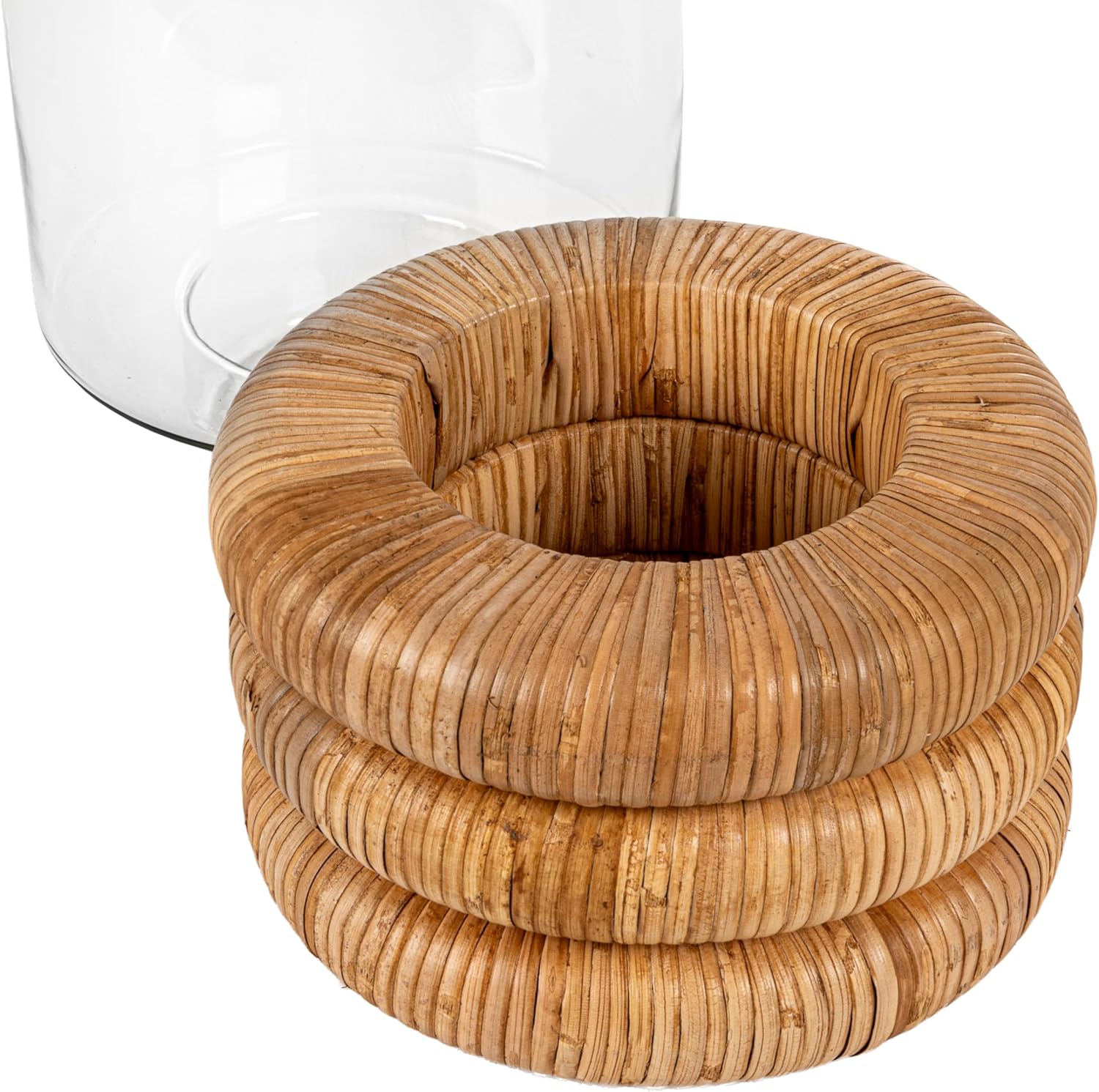 Creative Co Op Glass Hurricane Vase with Woven Rattan Base Small