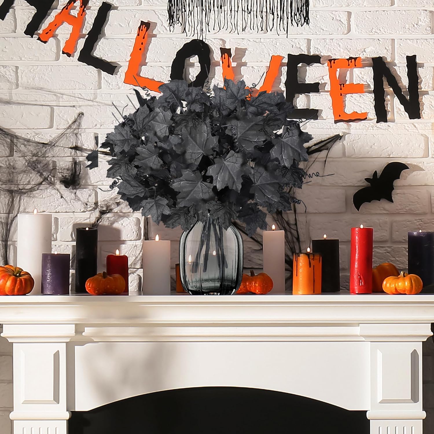 Mosoan 6 Pack Halloween Decorations Artificial Maple Leaf Stems