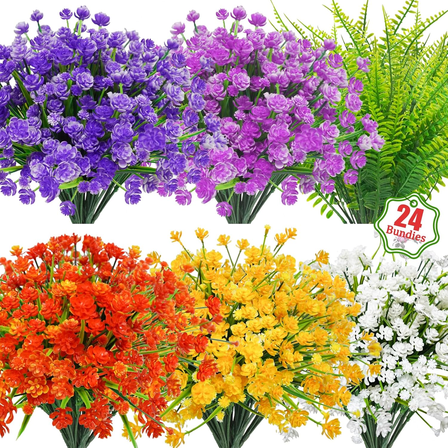 Uieke 24PCS Artificial Flowers for Outdoor Garden Decor
