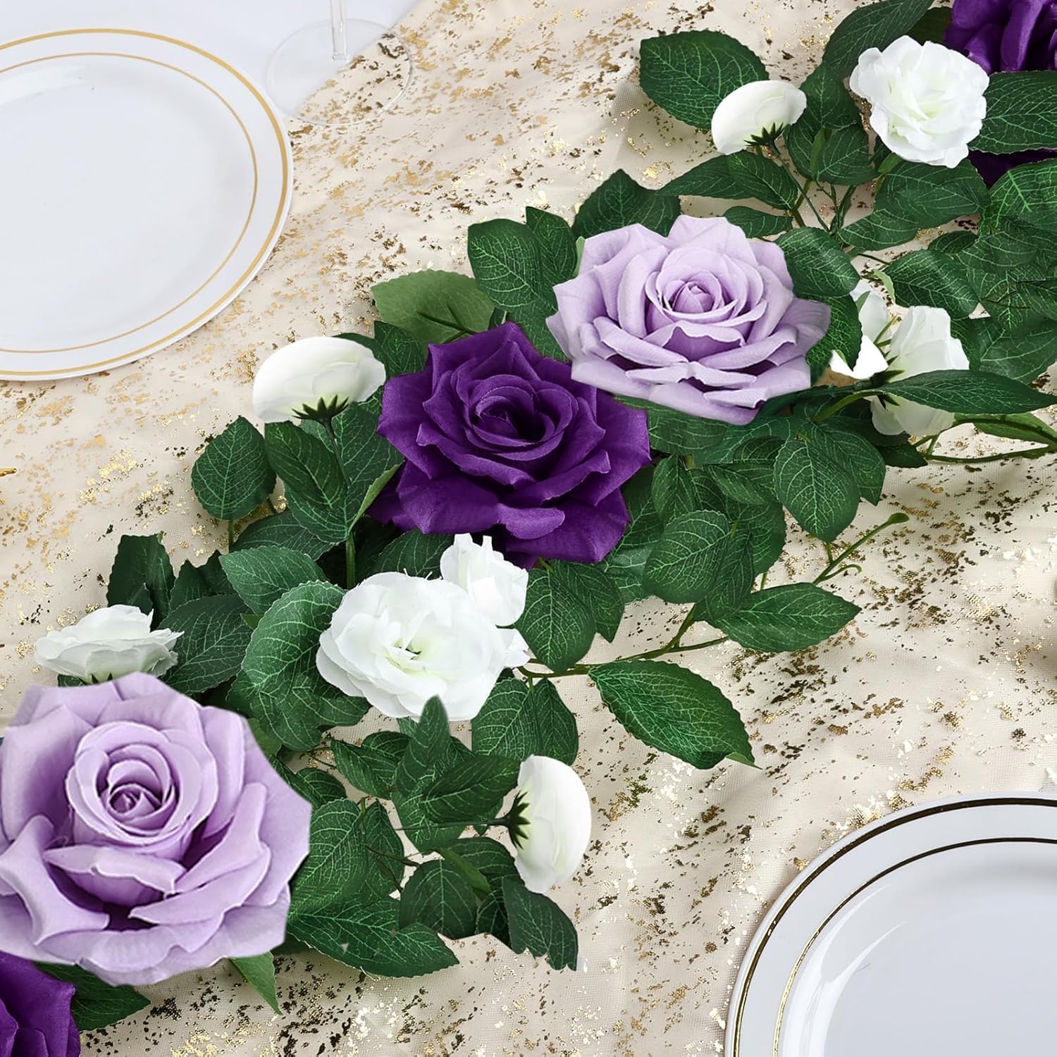 Purple Artificial Rose Garland 59 Ft Wedding Decor
