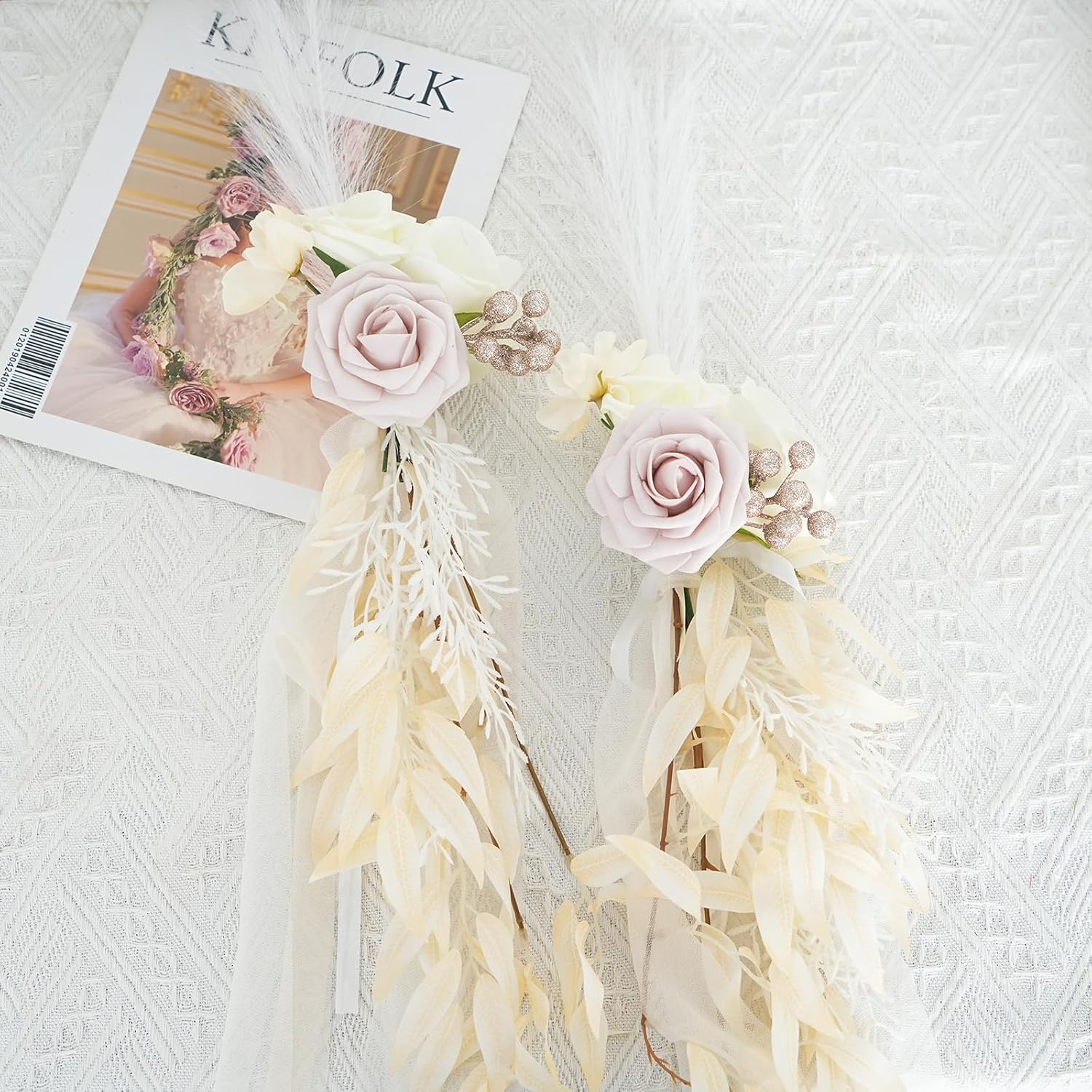 Elegant Wedding Chair Flowers 6PCS Pink White