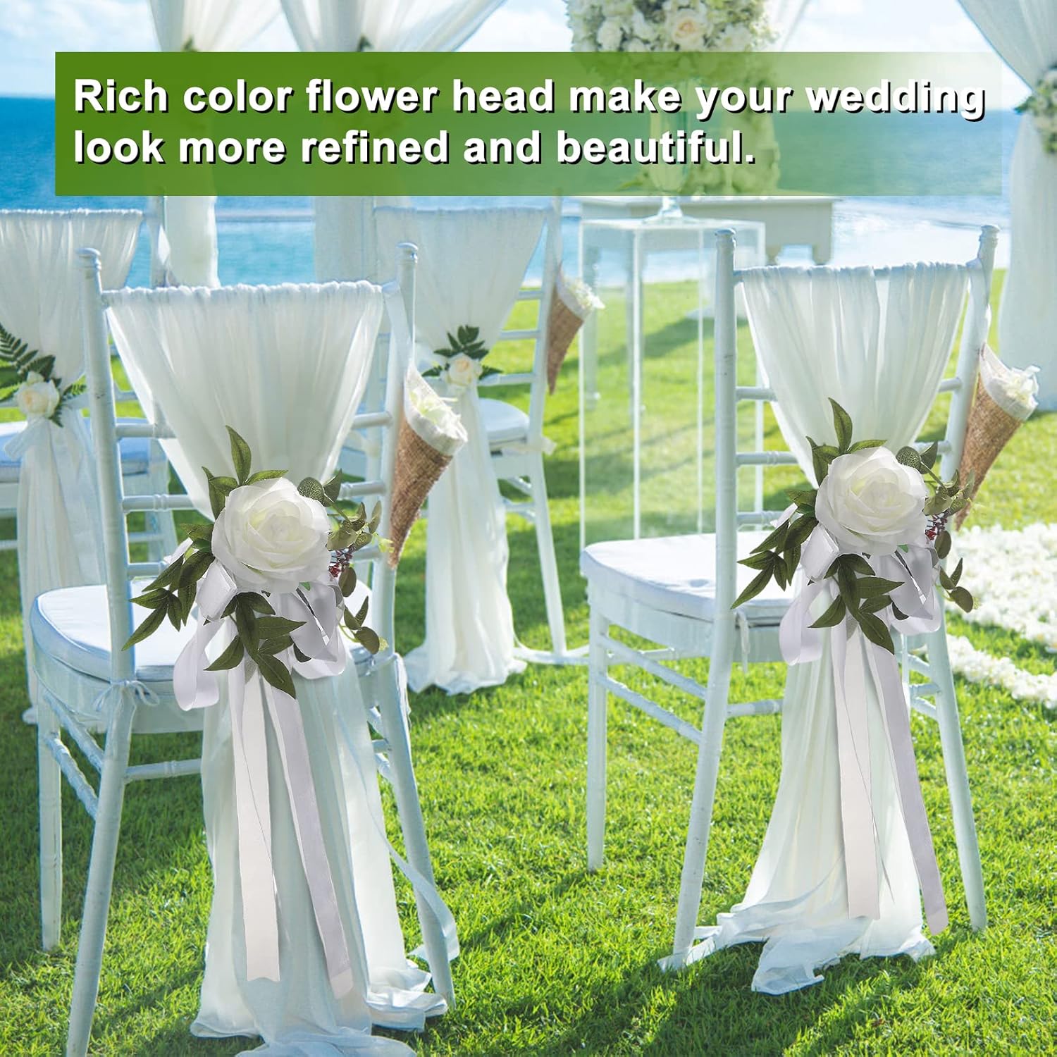 6PCS Wedding Chair Decorations with Flowers and Ribbons