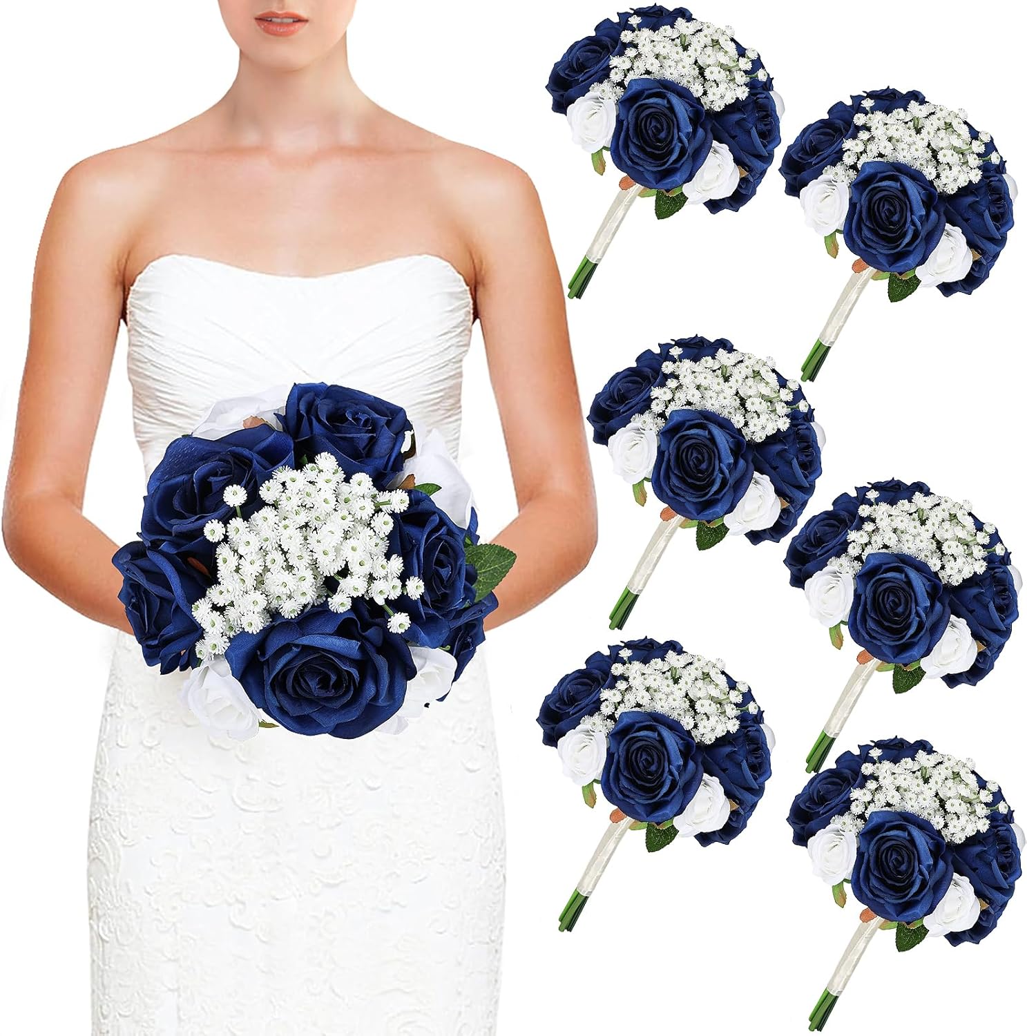 Wedding Bridesmaid Bouquets Set of 6 Royal Blue