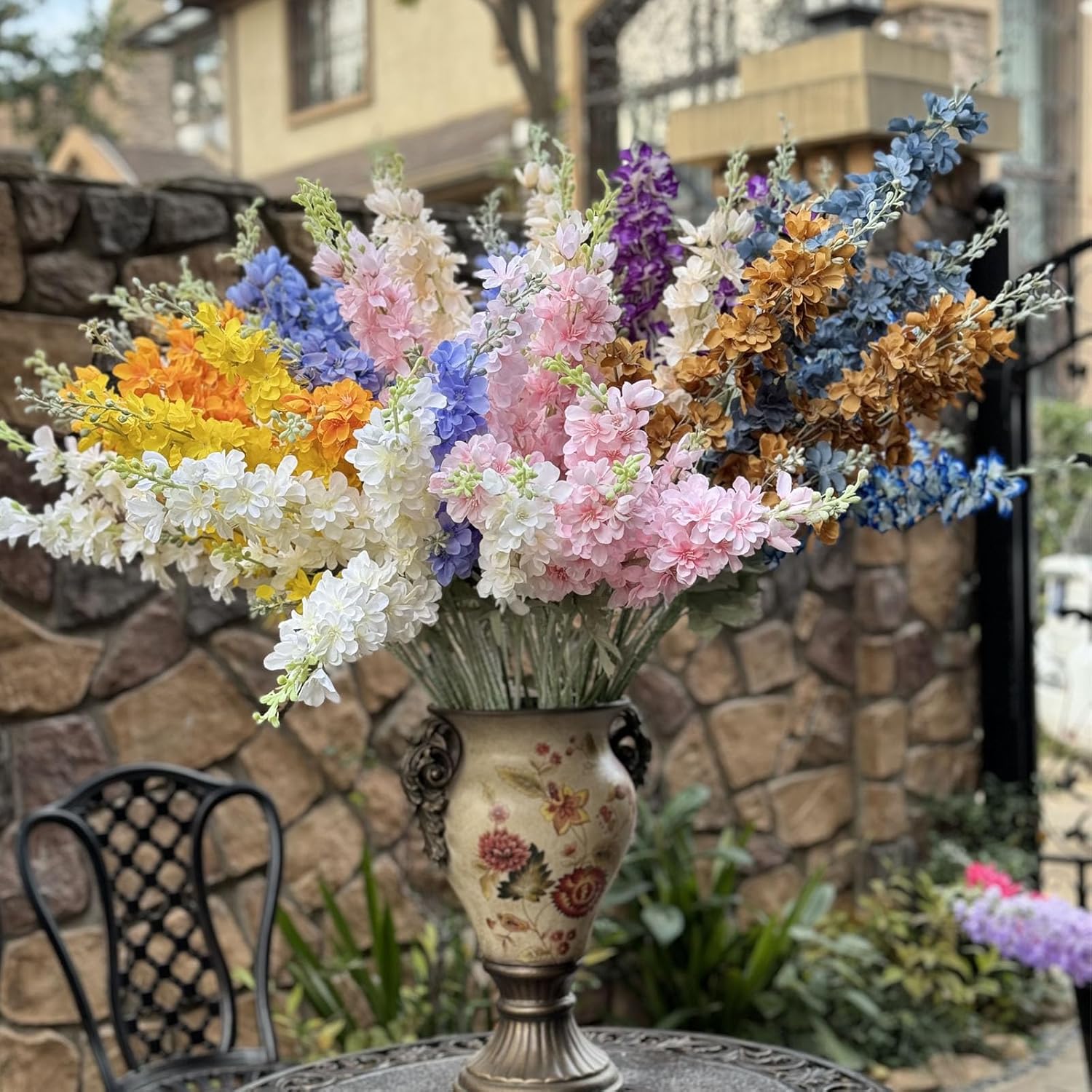 IPOPU Pink Delphinium Artificial Flowers 6pcs Real Look