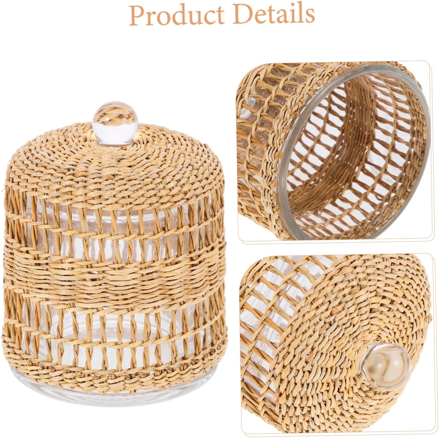 Zerodeko Glass Candle Dome Holder with Rattan Wrap Decorative Cover