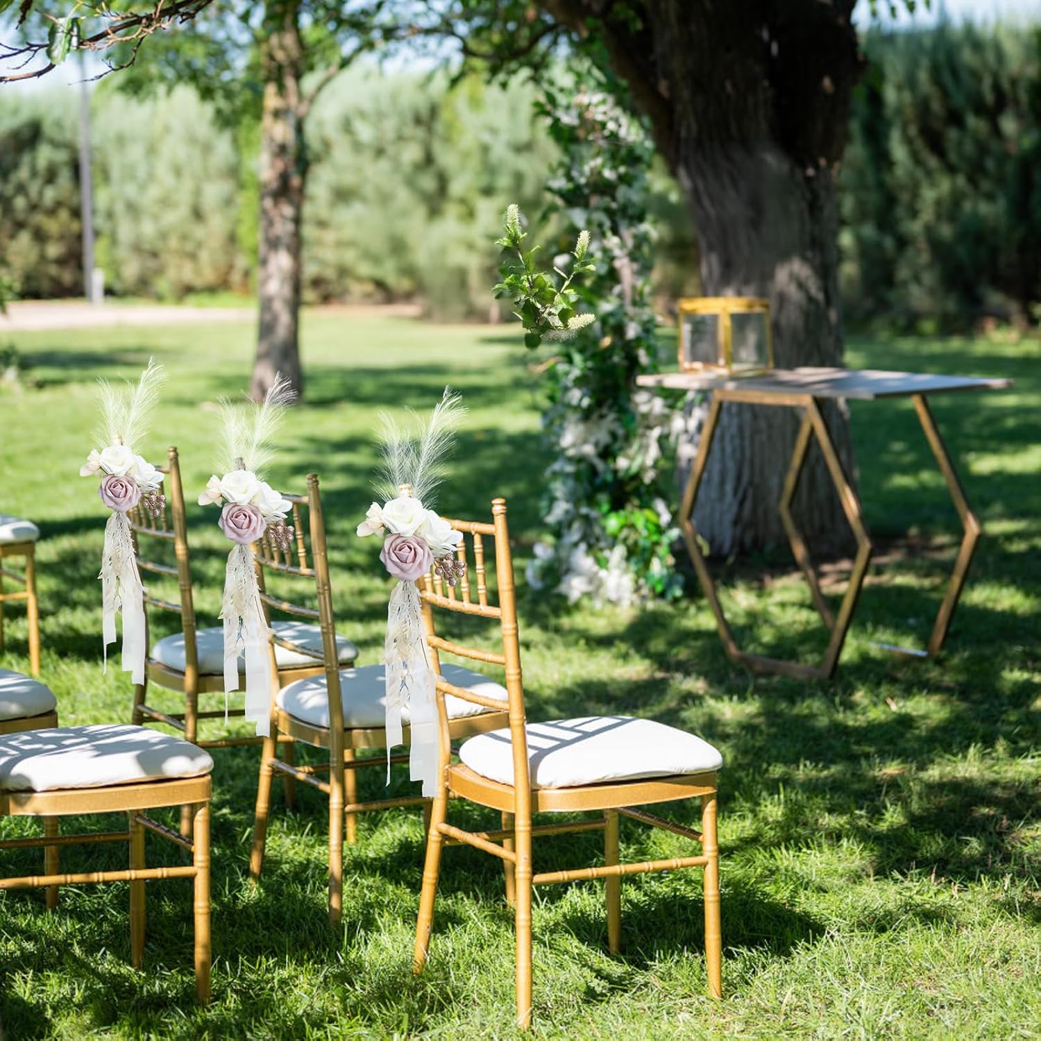 Elegant Wedding Chair Flowers 6PCS Pink White