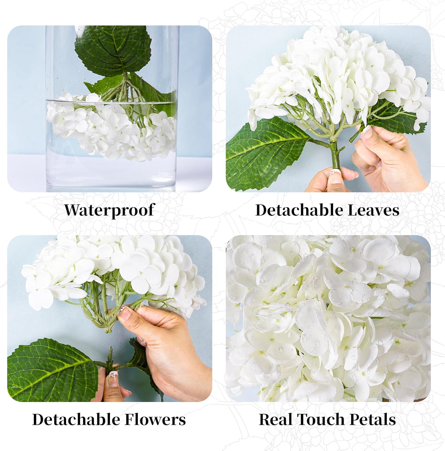 BonBlooms 3 Pcs White Hydrangea Artificial Flowers