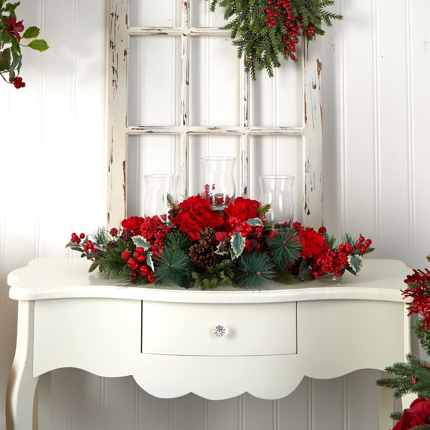 Nearly Natural Artificial Hydrangea Holiday Candelabrum 1