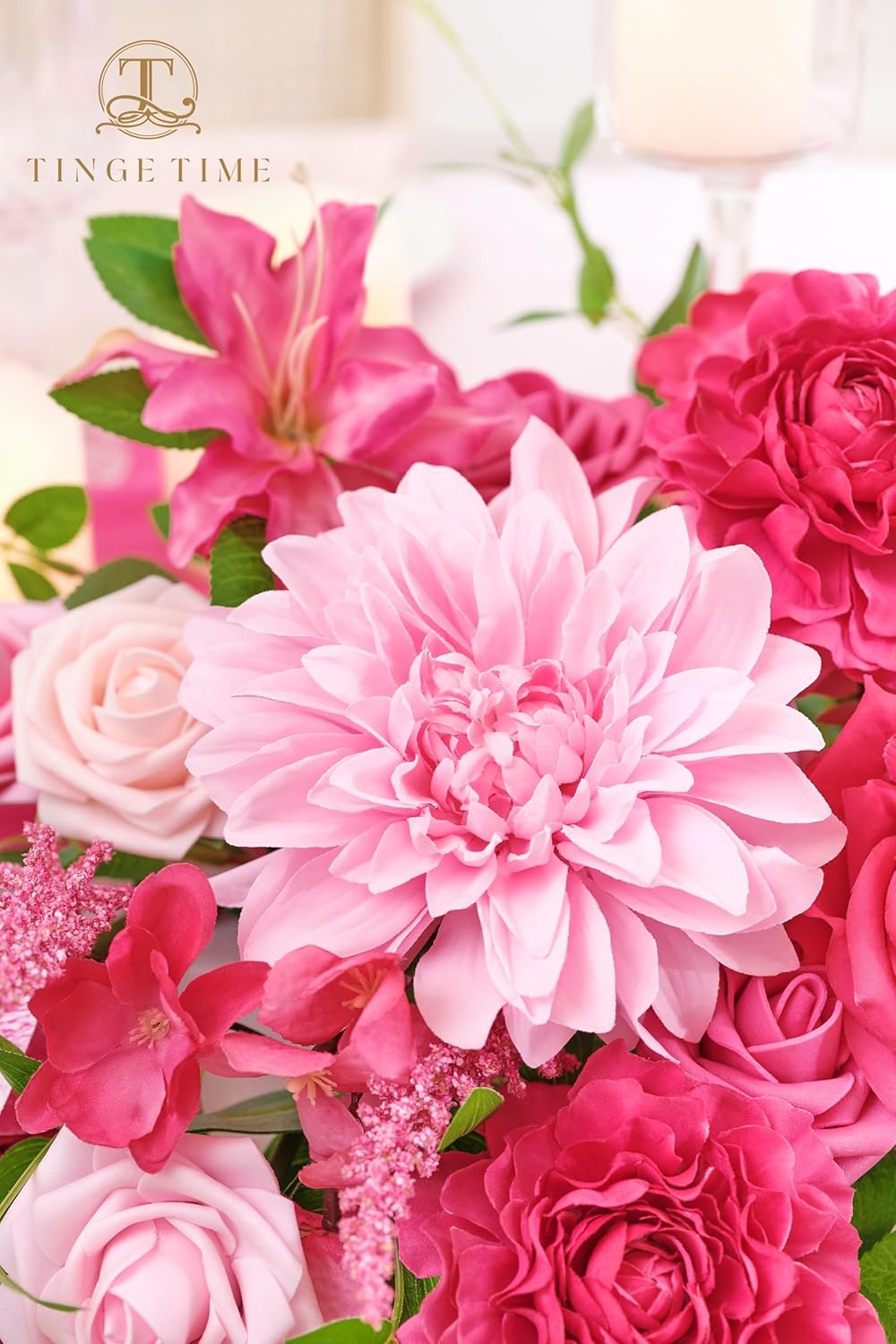 TINGE TIME Artificial Sweetheart Flower Swag Set with Tablecloth and Runner Hot Pink