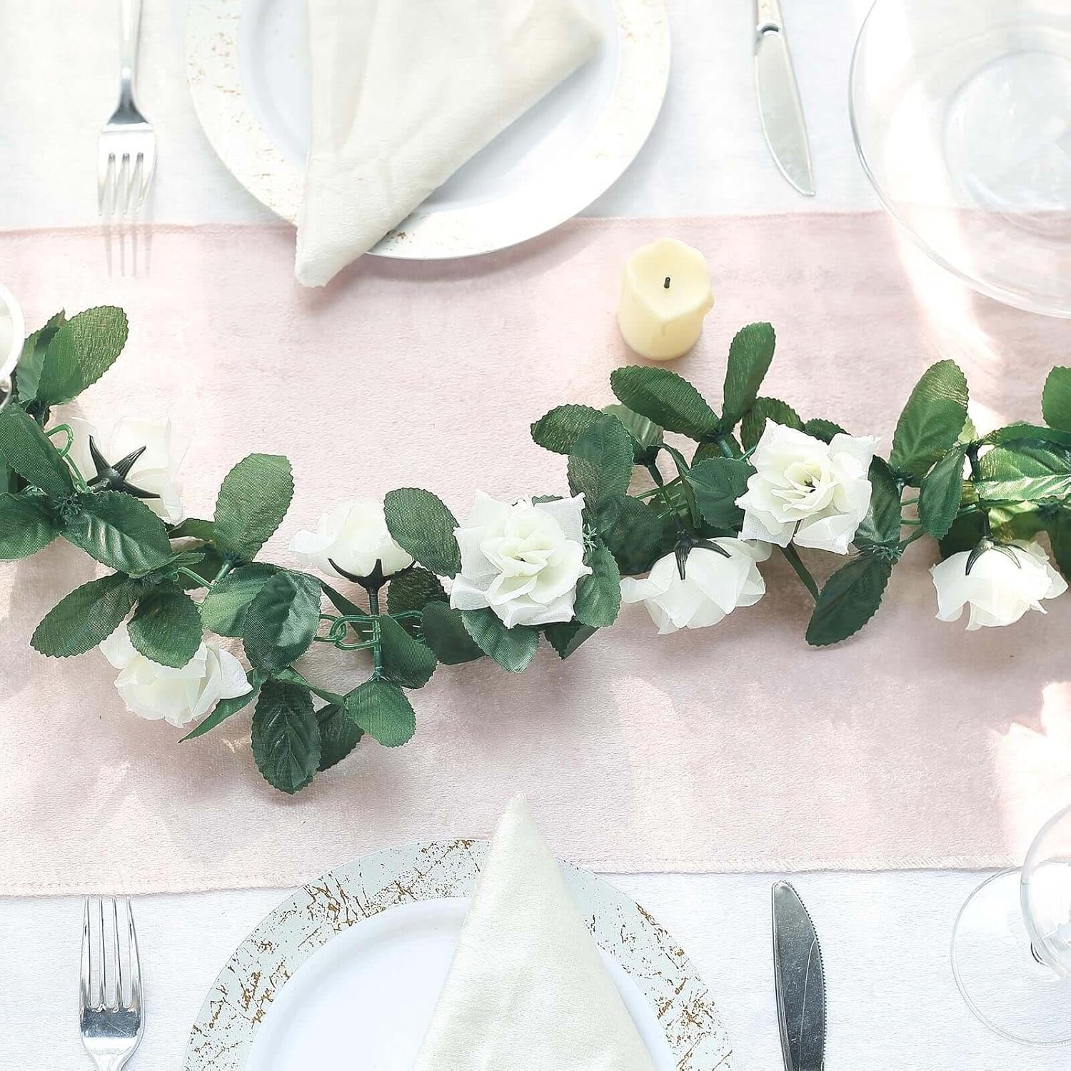 Efavormart 6 Foot 3D Silk Rose Garland - Cream