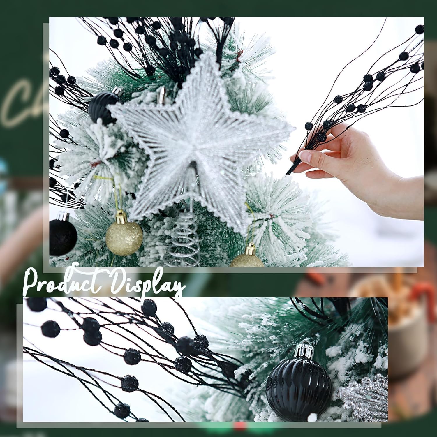 6Pcs Artificial Glitter Berry Stems for Christmas Decorations