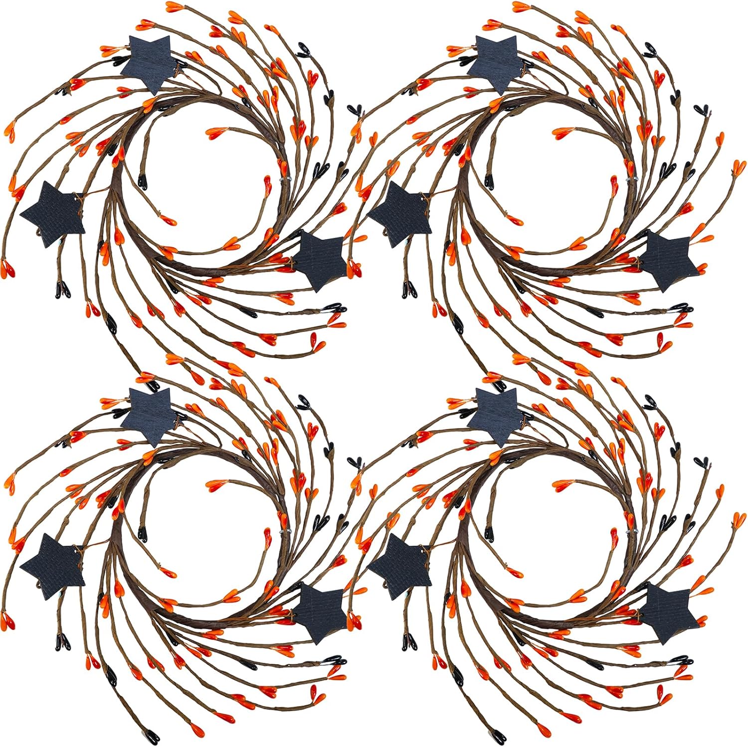 Winlyn 4 Pack Halloween Candle Rings with Wooden Stars