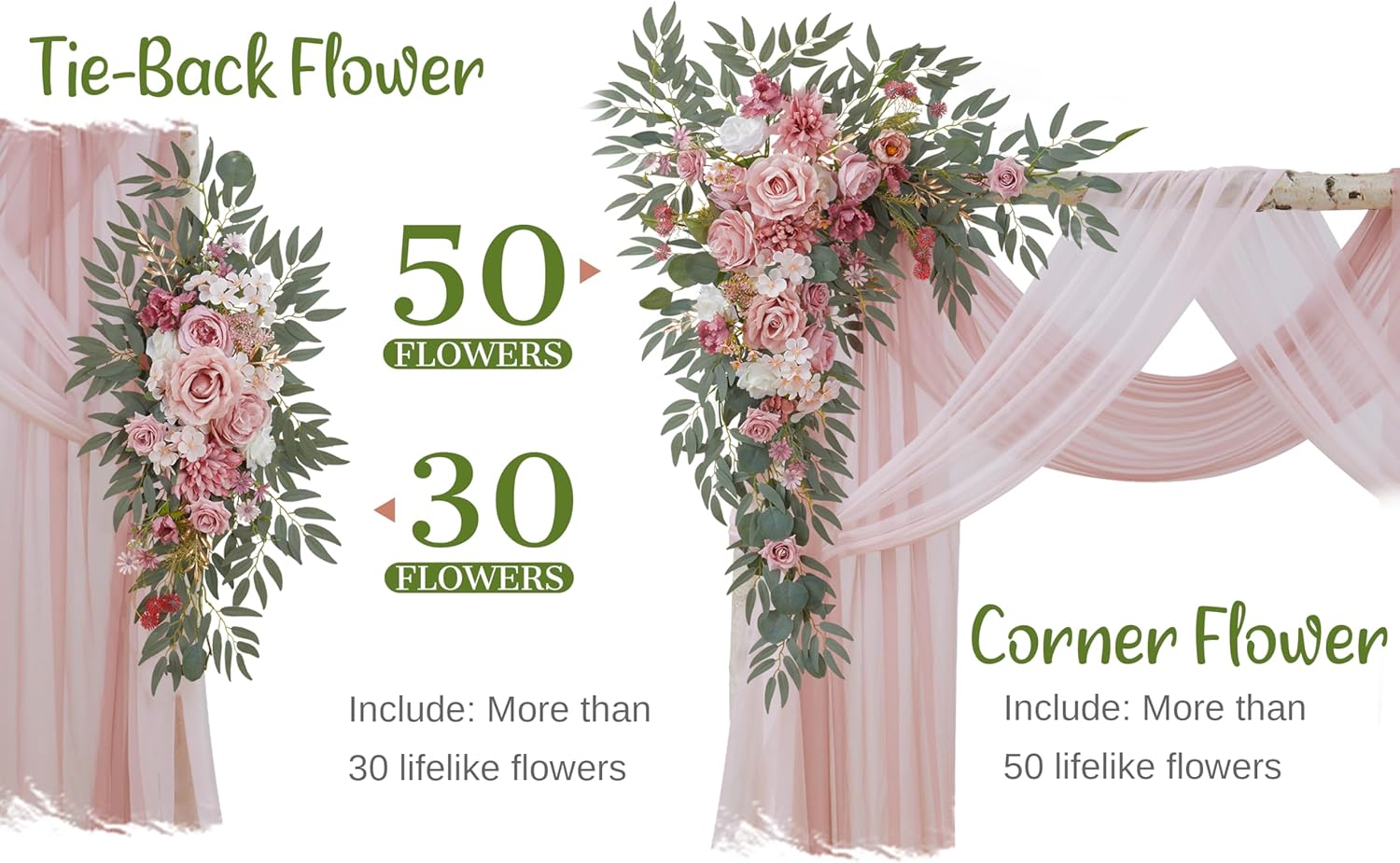 WEDFLOR Wedding Arch Flowers with Drapes Kit Pack of 4