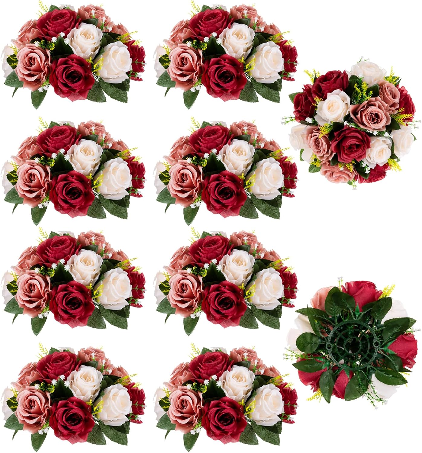 BLOSMON Flower Balls Wedding Centerpieces 10 Pcs Burgundy White Artificial Flowers