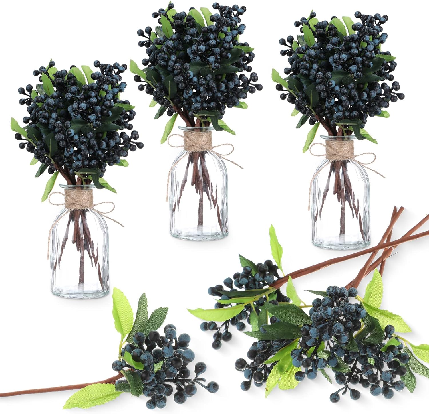 Yunsailing 30 Pcs Artificial Blueberry Stems Set