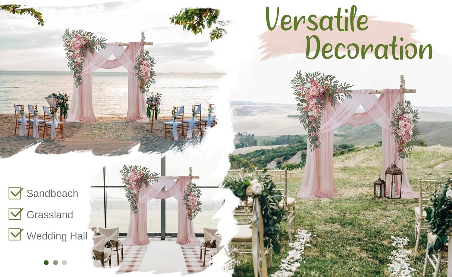 WEDFLOR Wedding Arch Flowers with Drapes Kit Pack of 4