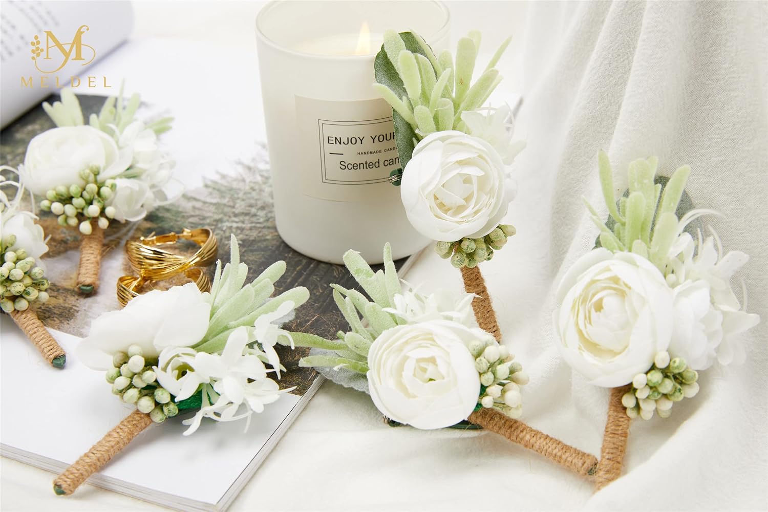 Meldel Ivory Greenery Boutonniere Set of 6