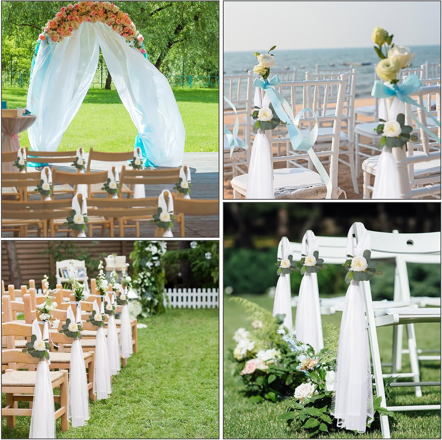 24 Piece Wedding Hydrangea Gardenia Chair Decor with Tulle Tails