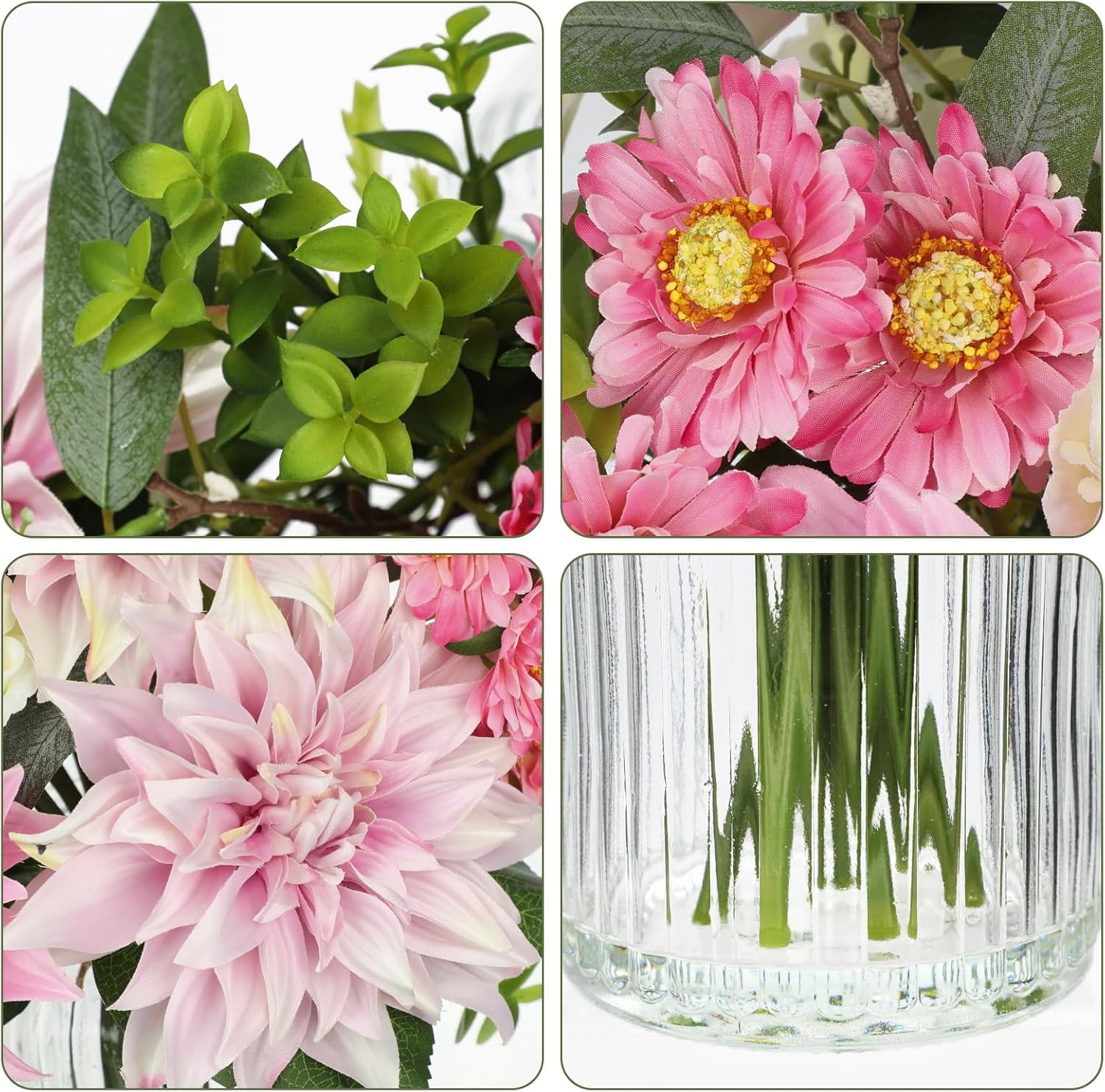 Briful Artificial Flower Arrangement with Glass Vase