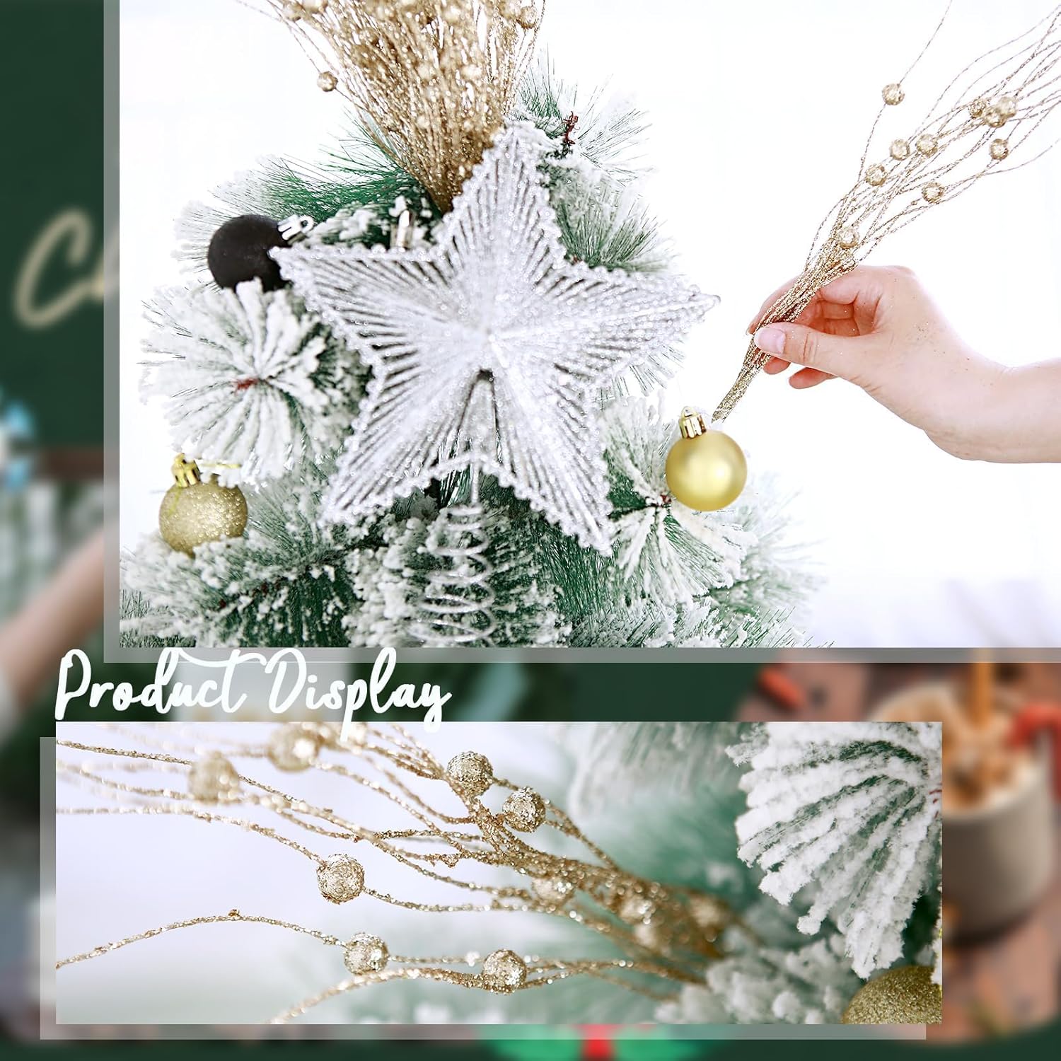 6Pcs Glitter Berry Stems for Christmas Decor