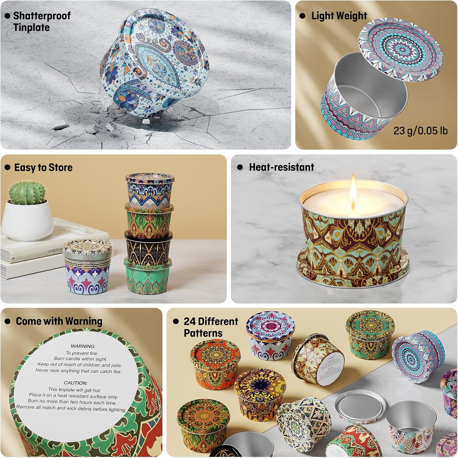 Nexuraze 24-Pack Candle Tins with Lids and Wicks