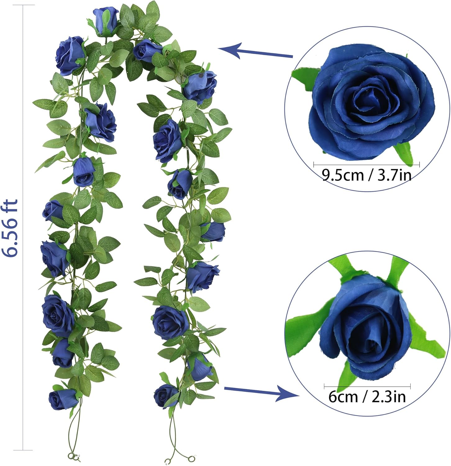 Felice Arts 2 Pack Royal Blue Artificial Rose Garland