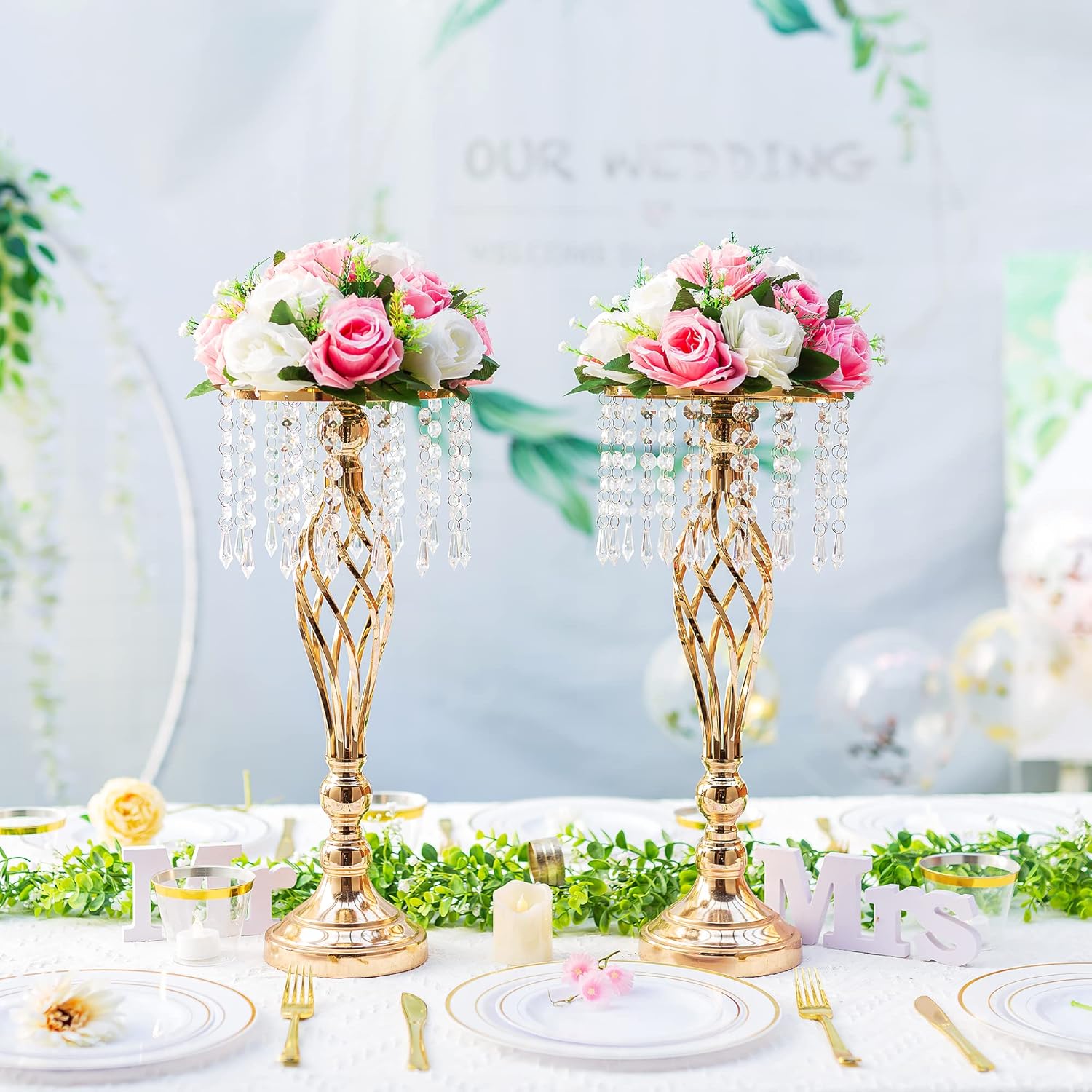 Pink White Flower Balls Centerpieces for Wedding Tables 2 Packs